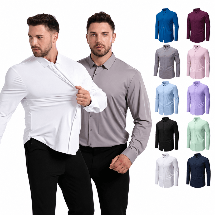 Jiana Amazon Bestseller Plus Size Wrinkle-Free Stretch Men's Shirt, Seamless High-Elastic Sun Protection Cool-Feel Long Sleeve Men's Shirt