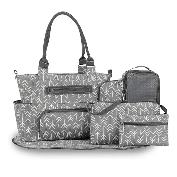 8Pcs Baby Nappy Diaper Bags Set For Mom Dad Mummy Handbags Multifunctional Diaper Changing Bags With Bottle Bag Mesh Bag Purse Diaper Pad 2 Burp Cloths 2 Hook Straps