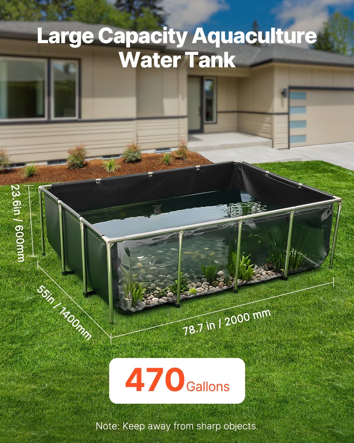 Canvas Fish Pond Above Ground Koi Tank 470 Gal With Clear Viewing Panel