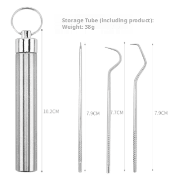 Stainless Steel Toothpick-Stainless Steel Cylinder-Long Toothpick-Three-piece Set-1 Box