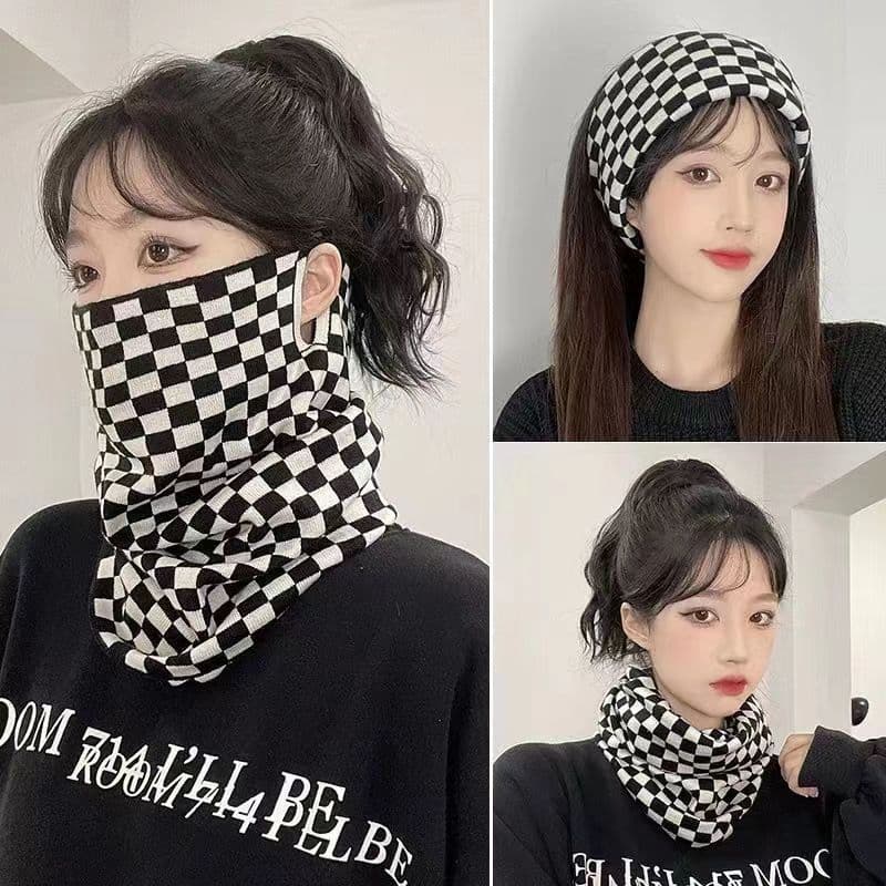 Ear-hanging mask-checkerboard-digital velvet-1 piece