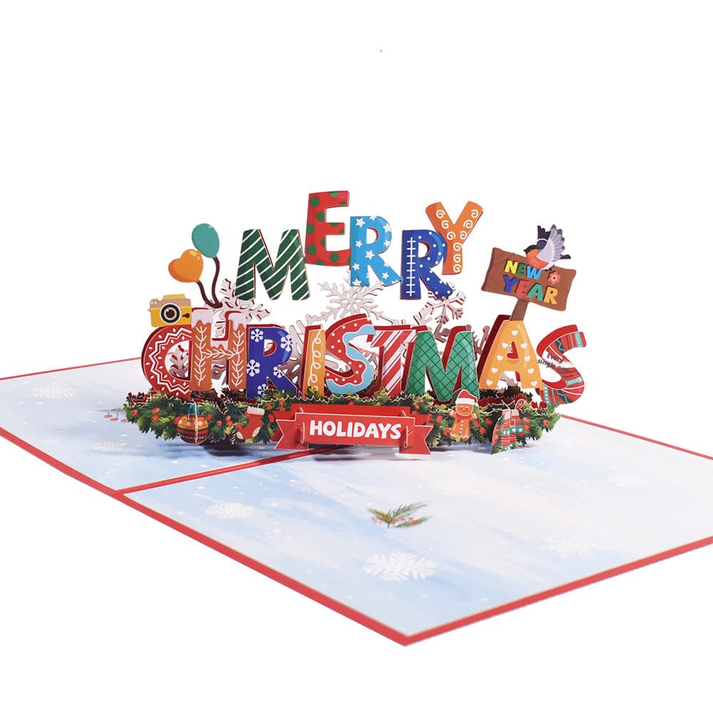 Christmas three-dimensional greeting card-color printed Christmas plain characters-1 pack