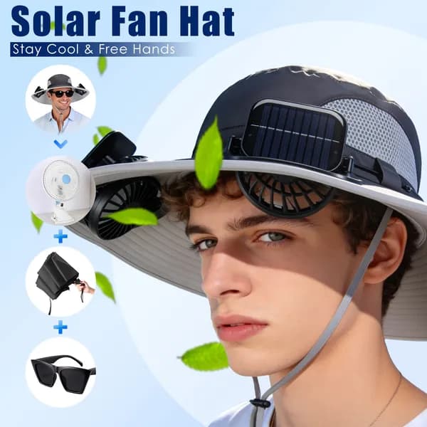 2 In 1 Solar Fan Hat UPF50 & Sun Hat With Fans Wide Brim Fishing Hat With Face Cover Neck Flap Solar USB Charging For Hiking Gardening Outdoor Work
