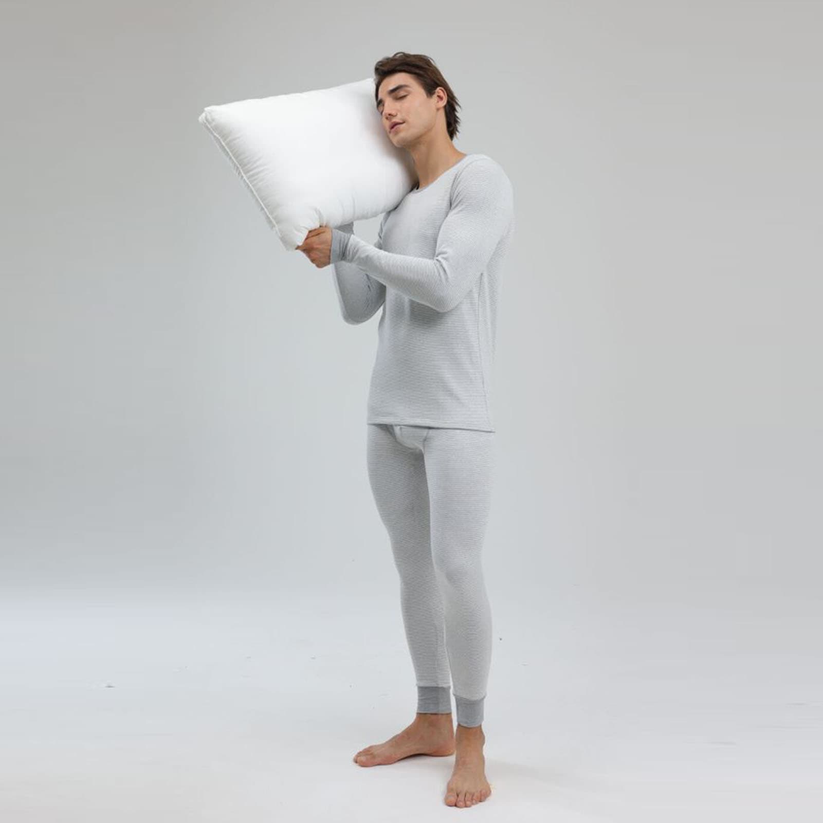 1 Set Men Thermal Underwear Set Knit Slim Fit Stylish Warm Winter Base Layer Cold Weather Clothing S Size
