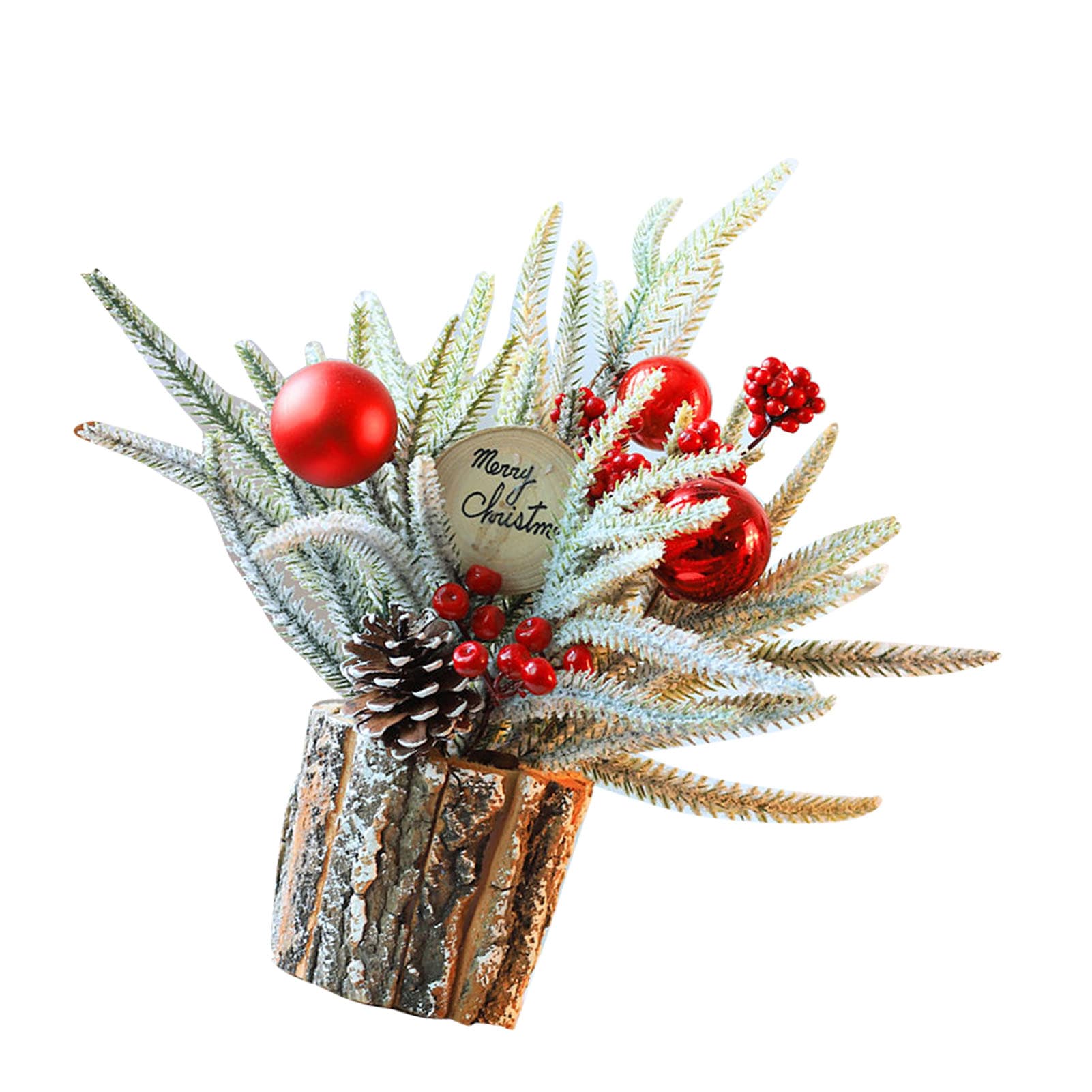 35cm Tabletop Xmas Tree Bark Wooden Barrel Decoration Artificial Bouquet Ornament For Home Hotel Office Wood Sign
