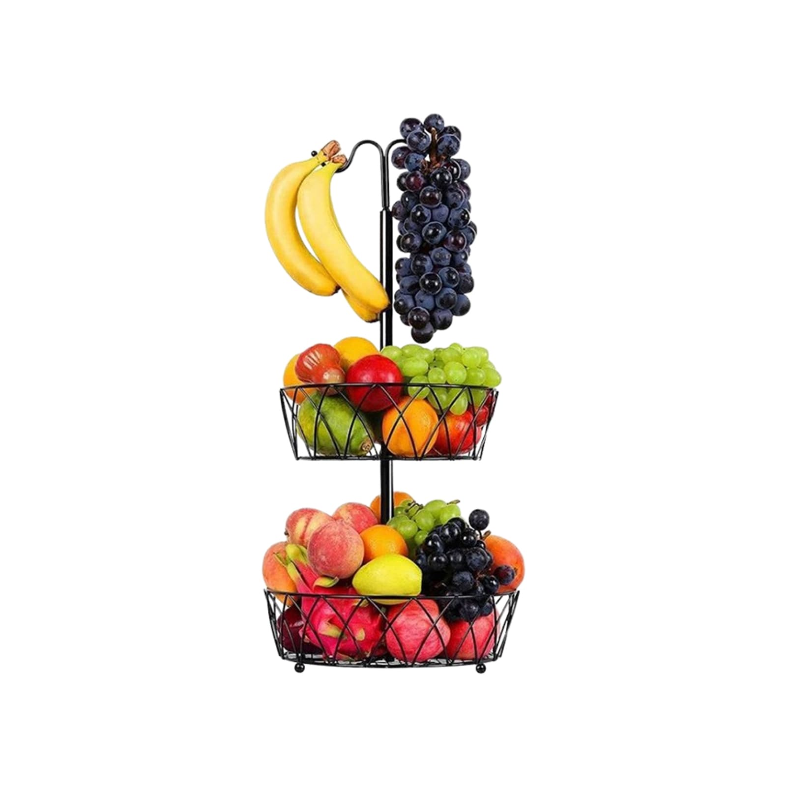 Fruit Basket With Banana Hanger Iron 2 Tier Detachable Countertop Fruit Storage Holder Stand For Living Room