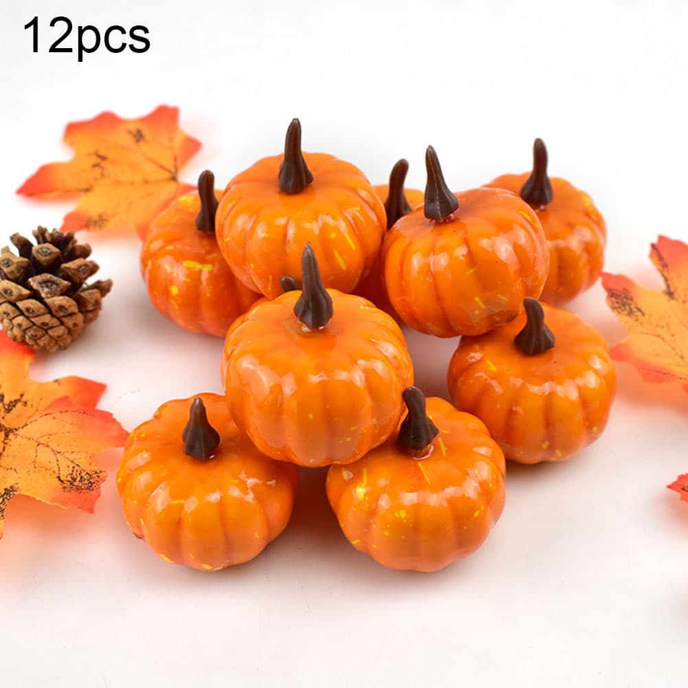 12Pcs Artificial Pumpkins Small Simulation Vegetable Decorating Thanksgiving Day Wreath Decorative Accessories 5.2cm H 4.2cm Dia