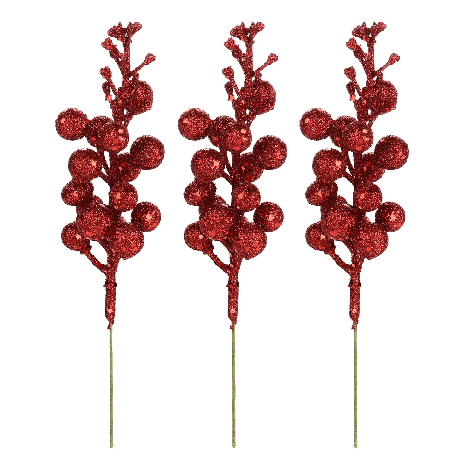 3Pcs Xmas Tree Decoration Berries Shining Sequined Simulated Wreath Rattan Decorative Accessories 15 Heads Holiday Home Decor Red