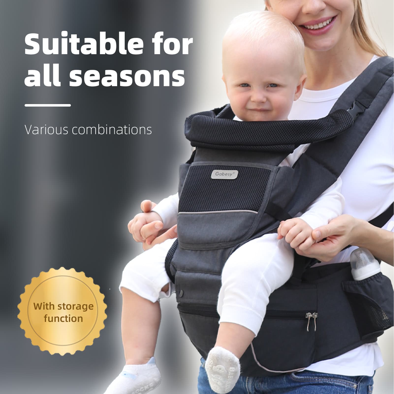 1 Infant Growth Harness  For Newborns To Toddlers  0 - 44 Pounds  Detachable Board, Safety Reflective Strips, Front And Rear Baby Holders, Sling-style Harness, Suitable For Infants Aged 0 - 36 Months