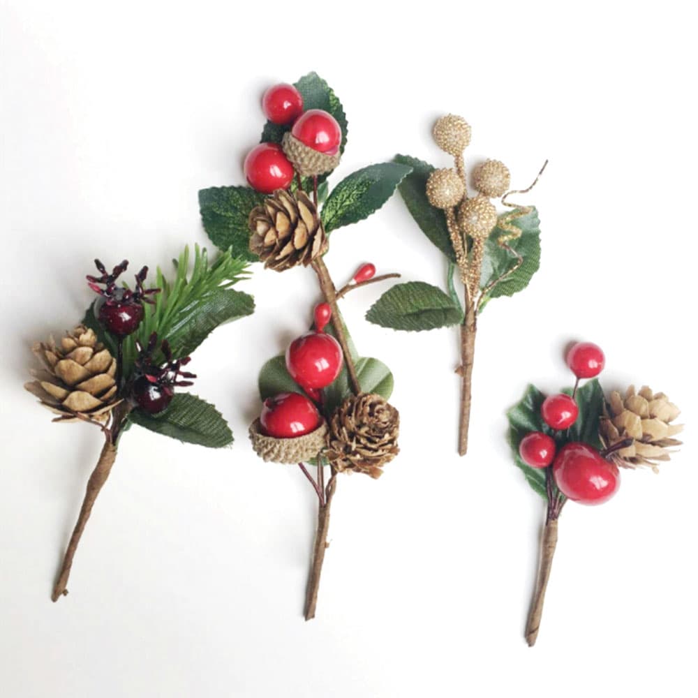 Red Berries Pine Cones Cute Artificial Pine Branches For Birthday Party Holiday Decoration