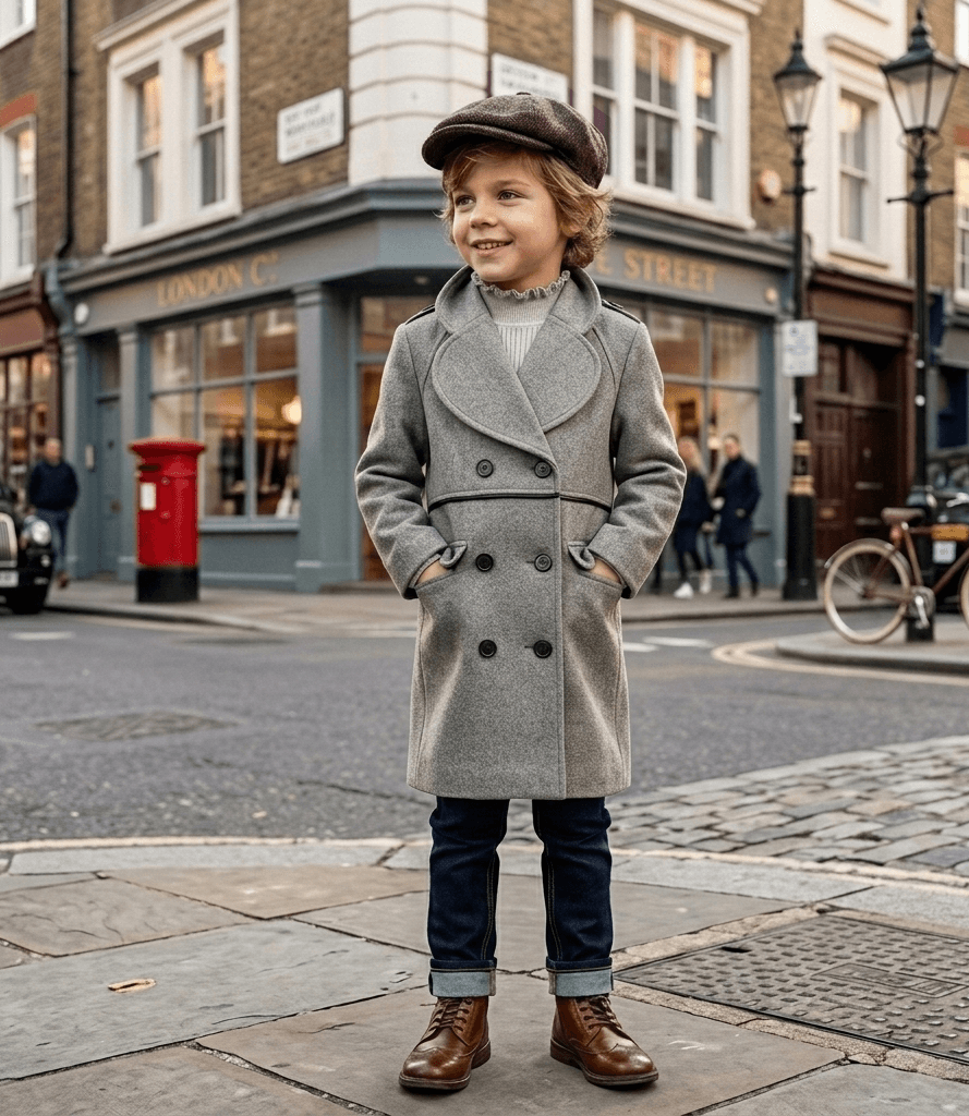 Boy's  Thick Warm Military Jacket Green Double Breasted Wool Coat 3-12 Year