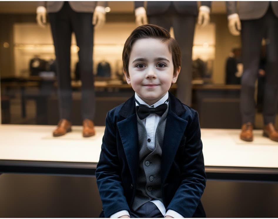 Boys Long Formal Suit Jacket Casual Party Top 6-9 Years  Navy Blue Velvet Blazer