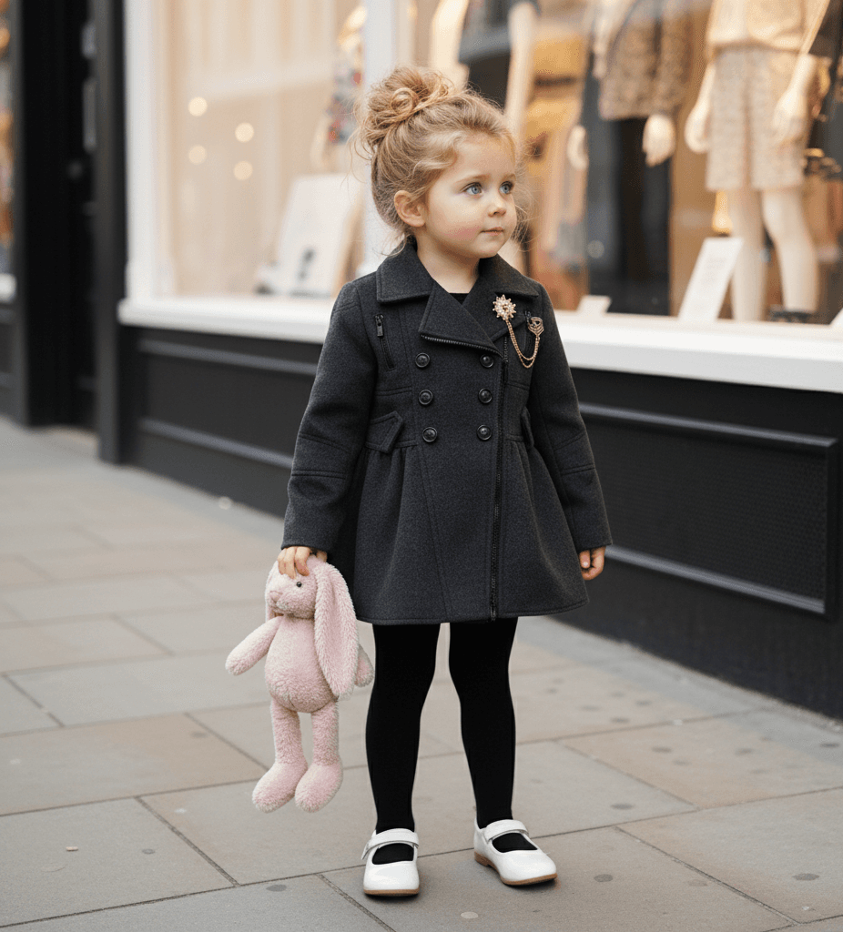Girls Wool-Blend  Coat Warm Long Vintage Jacket For Kids 3-5 Years Toddler