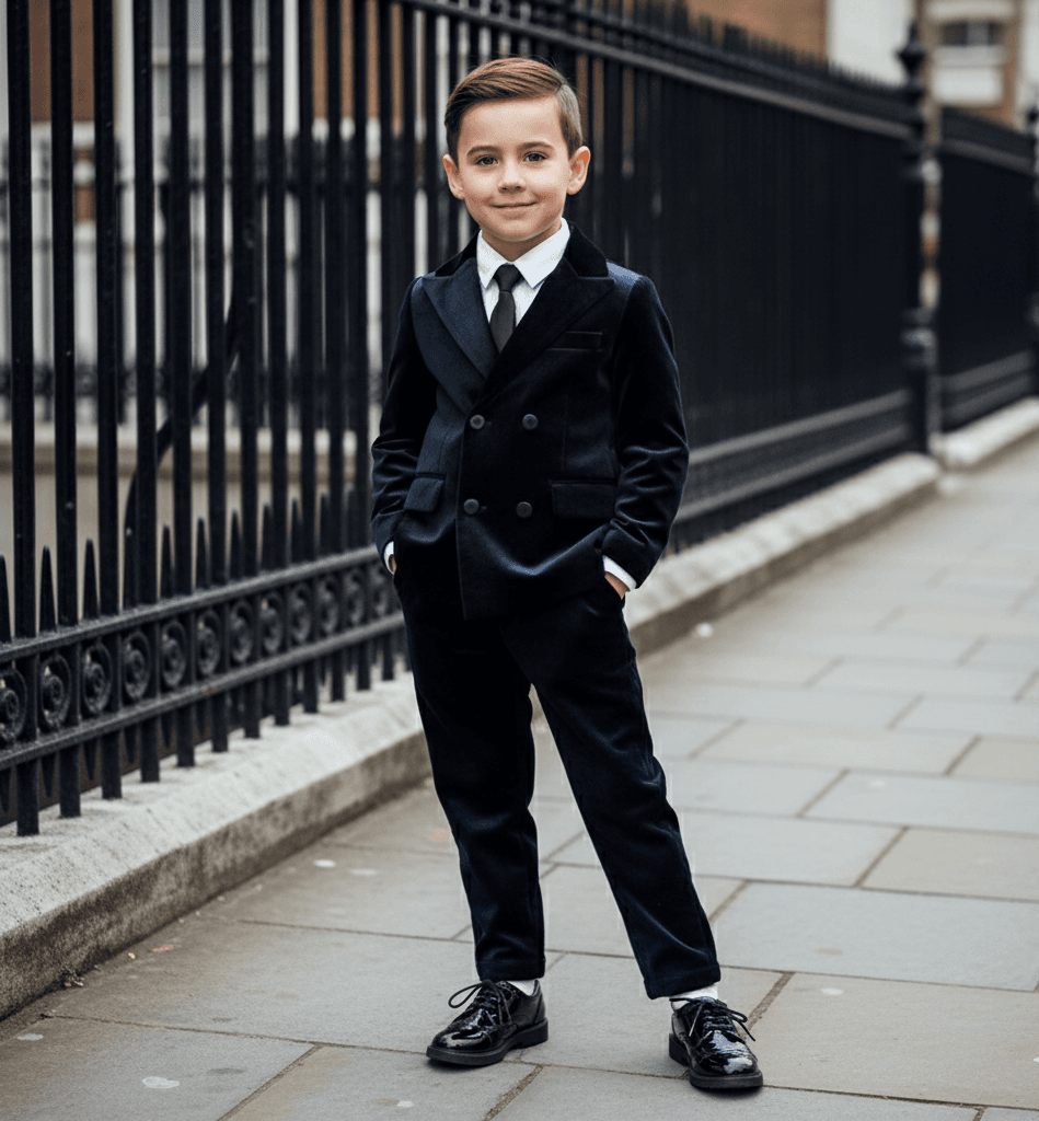 Boys Velvet Suit Set 3-10Y Navy Blazer & Trousers Casual & Stylish Clearance
