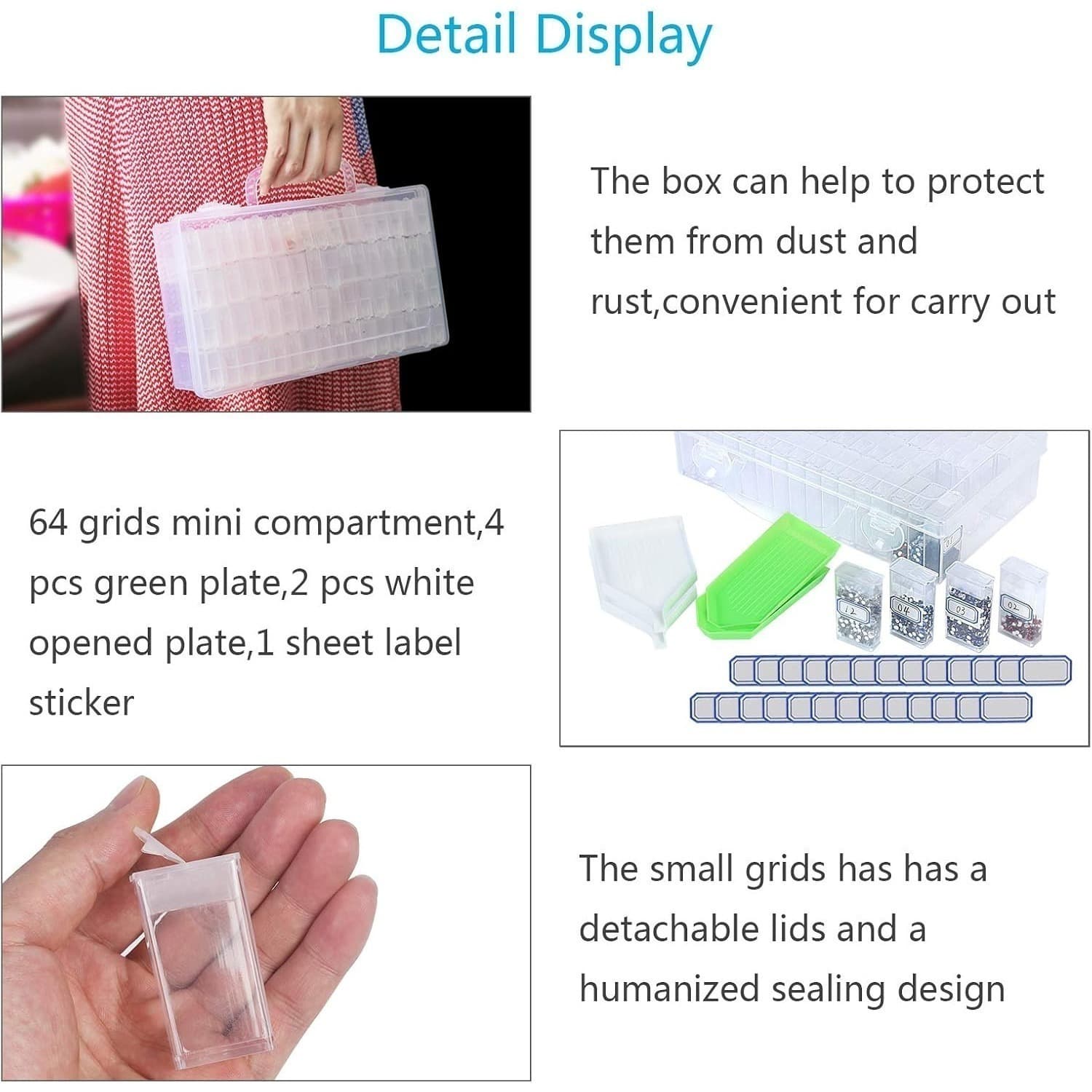 Diamond Painting Accessory Set With 4 Trays, 64-Compartment Box, And Labels