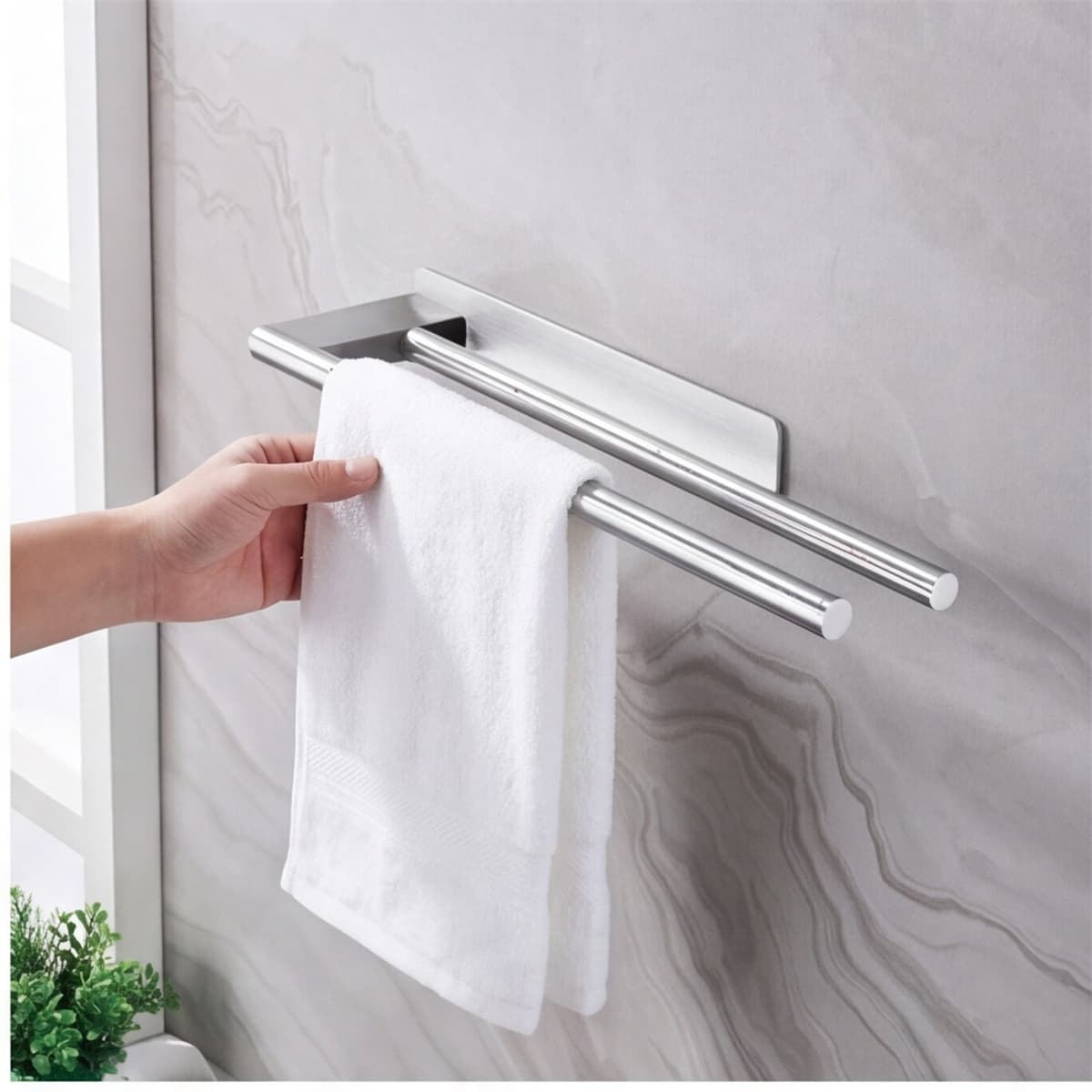 Stainless Steel Double Towel Rack, Silver, 2 Racks For Bathrooms And Kitchens, Rust-Proof Party Accessory Set