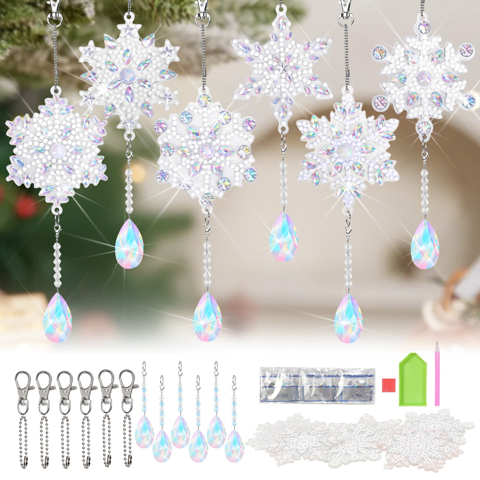 Party Decorations & Accessories - Diamond Painting Christmas Set - 6 DIY Handmade Keychains With Chain And Pendant