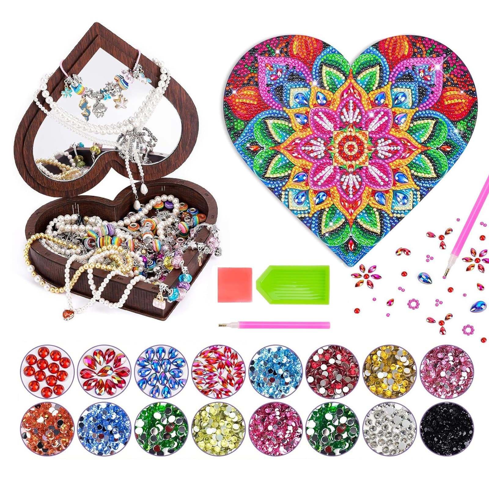 DIY Diamond Heart Jewelry Box – Creative Craft Kit For A Custom-Designed Heart-Shaped Jewelry Box – Party Supplies Set