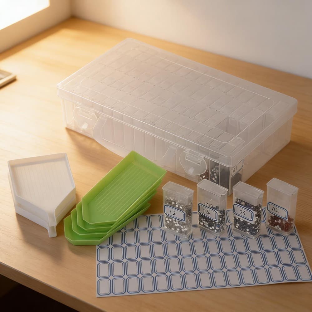 Diamond Painting Accessory Set With 4 Trays, A 64-Compartment Box, And Label Storage Products