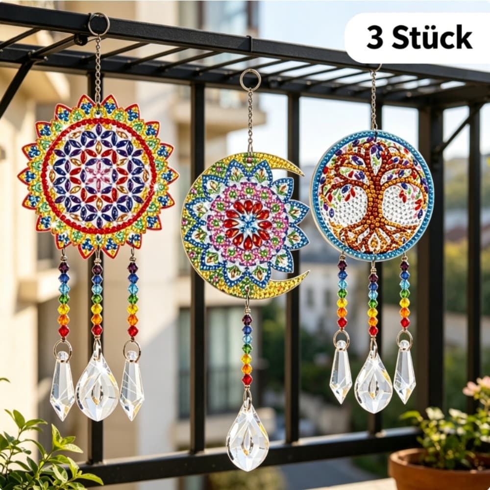 13-Piece Diamond Painting Suncatcher Craft Kit With 3 Hanging Strings—Party Supplies Set