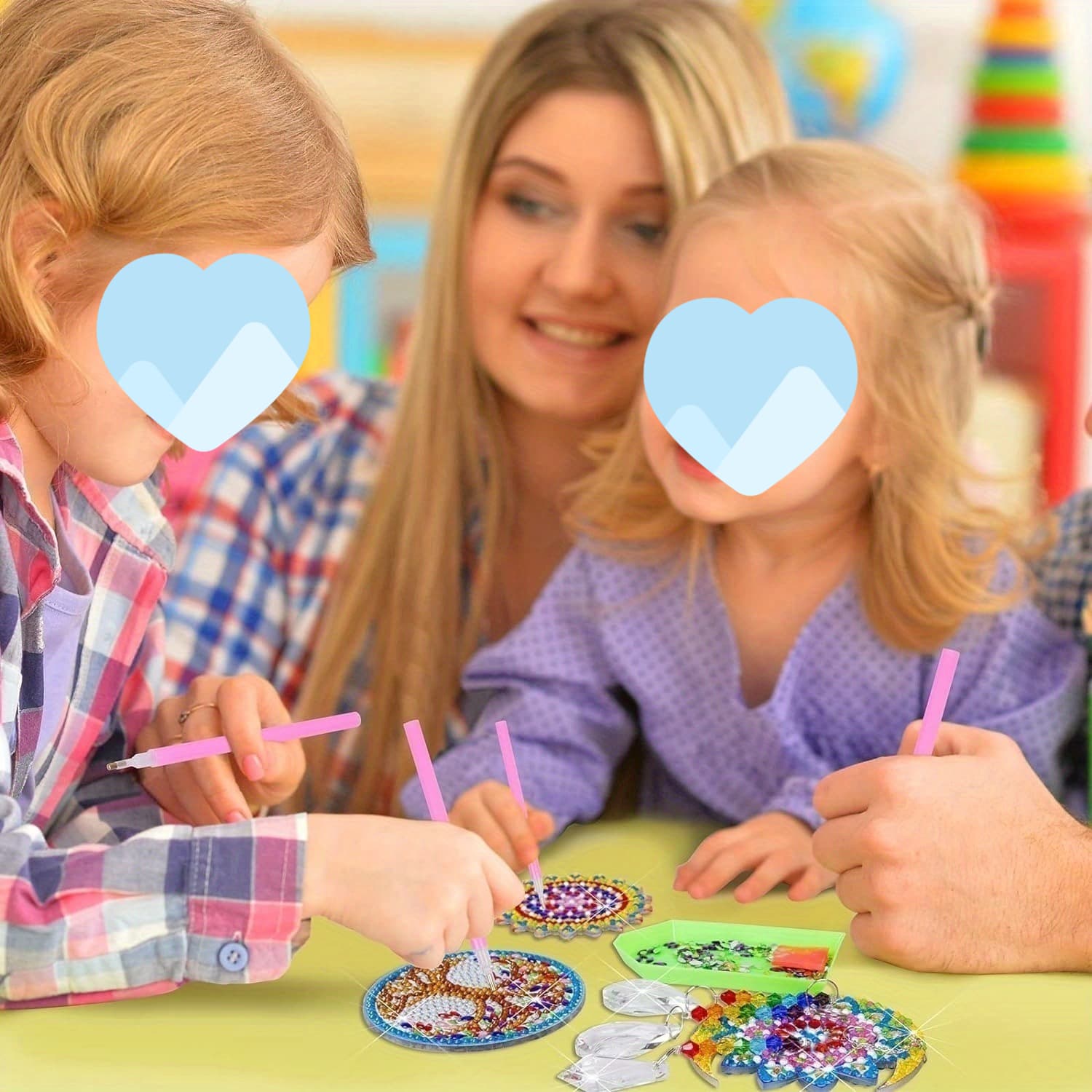 13-Piece Diamond Painting Suncatcher Craft Kit With 3 Hanging Strings—Party Supplies Set