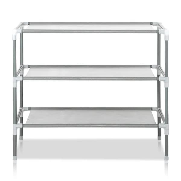 Simple Assembly 3 Tiers Non-woven Fabric Shoe Rack Gray