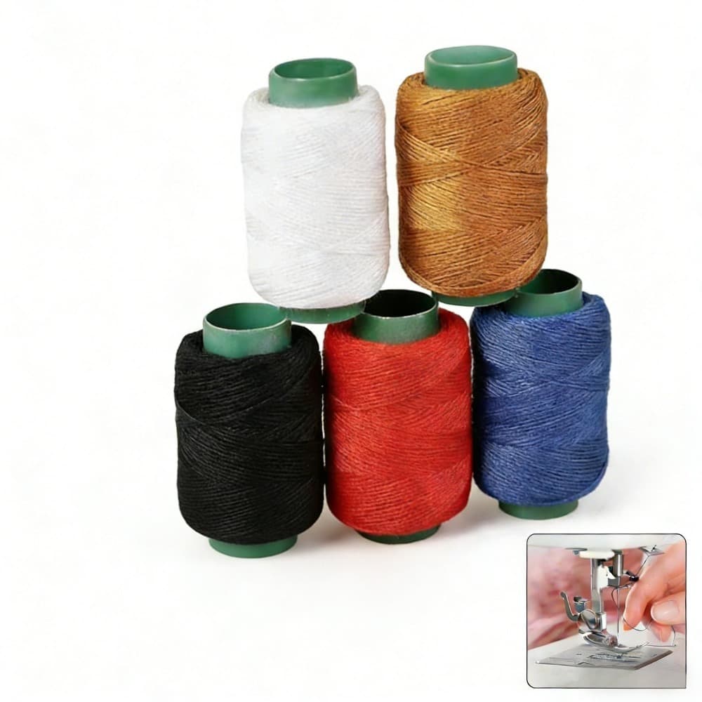 Leather Sewing Thread Set With 5 Spools & Large Sewing Needles, Sturdy Hand-Sewing Thread For Leather & Thick Fabrics, Sewing Thread For Jeans & Upholstery, Craft Supplies For DIY Projects