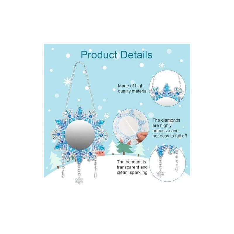 Diamond Painting Mirror Craft Kit - Decorative DIY Kit With Snowflake Design & Decorative Elements - Party Accessory Set