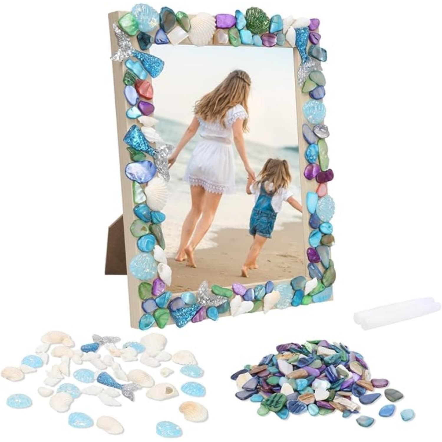 Mosaic Picture Frame Craft Kit For Her: Wooden Photo Frame Mosaic Kits With Shells And Fishtails; DIY Mosaic Wooden Frames For Crafts; Personalized Creative Kit; Gift For Her;Birthday Party Gift