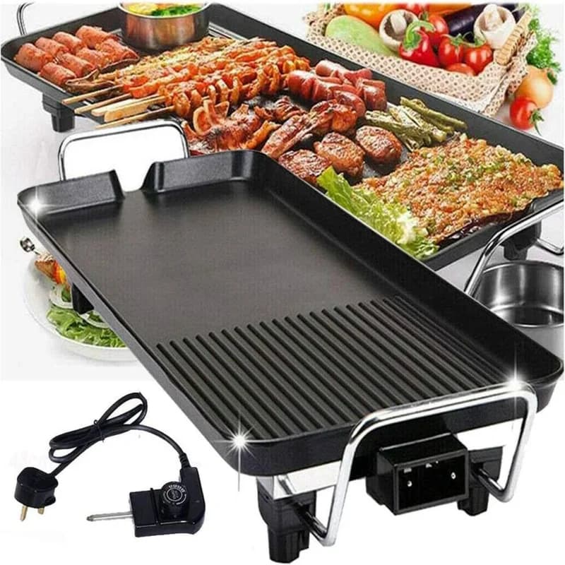 Electric Large Teppanyaki Grill Table Top Smokeless Grill, Portable BBQ Barbecue Griddle Non-stick Hot Plate with Adjustable Thermostat 1500W for Family Party Camping