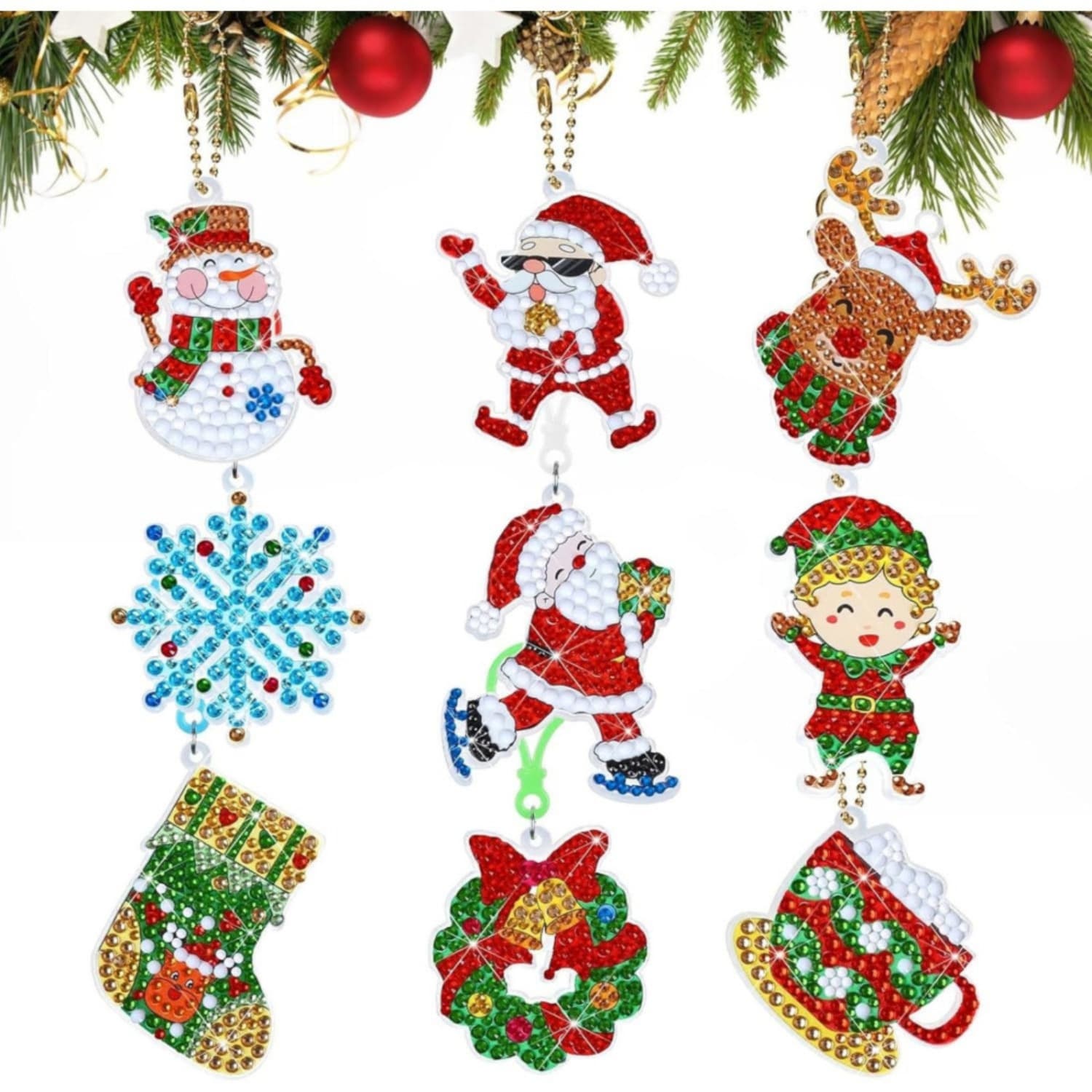 9-Piece Christmas Gift Set: 5D Diamond Painting Santa Claus Diamond Painting Keychain DIY Christmas Elf Diamond Painting Kit For Party Favors, Christmas Gifts—Keychain Packages