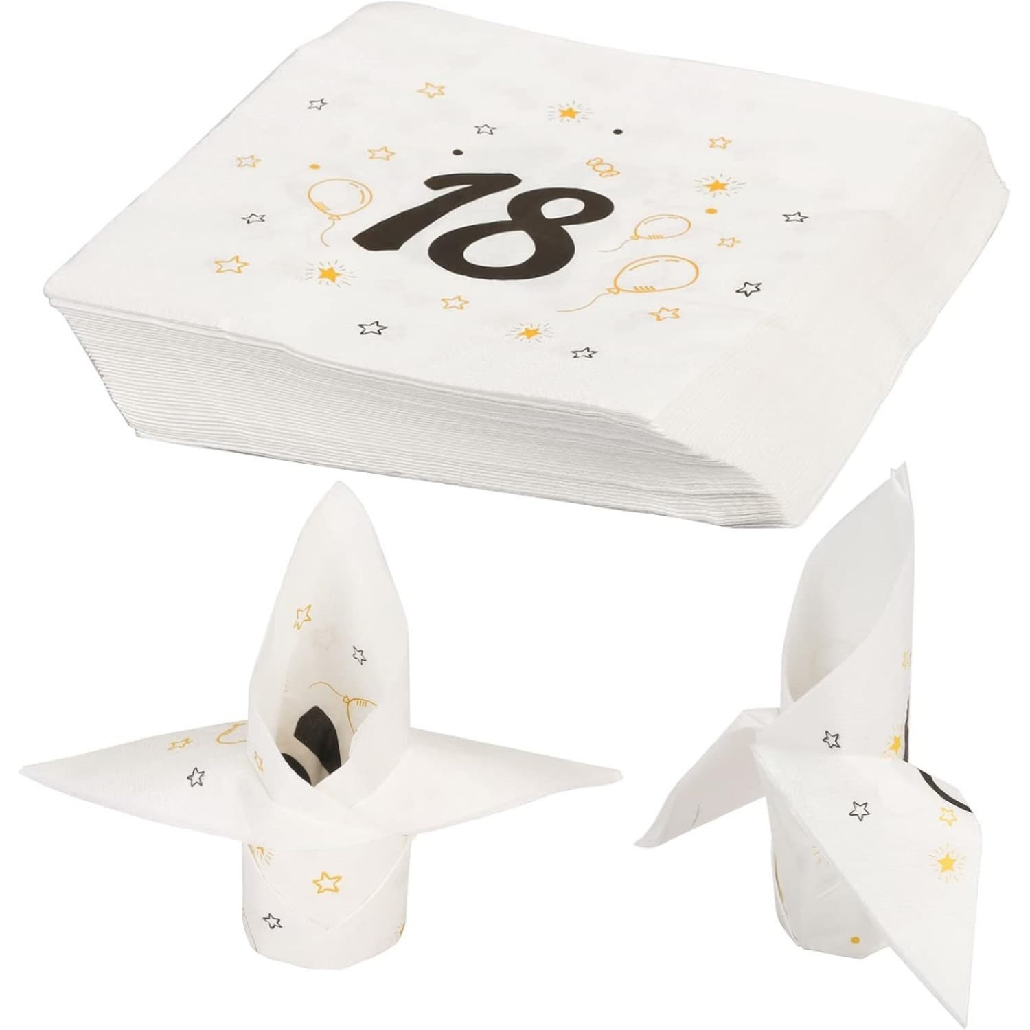 40-Pack 18th Birthday Napkins, Black And Gold, 18th Birthday Party Paper Napkins, “Happy Birthday” Paper Napkins For Birthday Party Decorations And Table Decor (33x33cm)