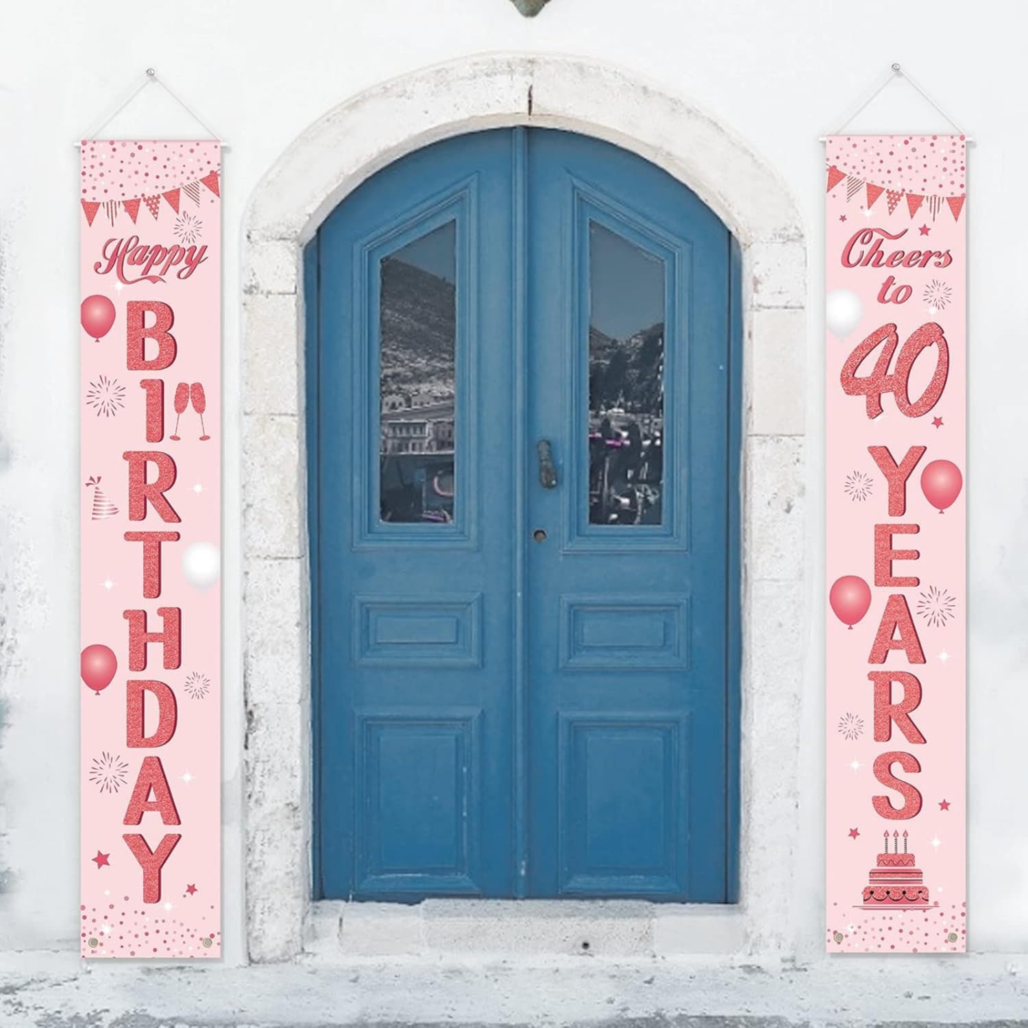 2 “Happy 40th Birthday” Banners - Rose Gold Birthday Decorations For Parties & Celebrations