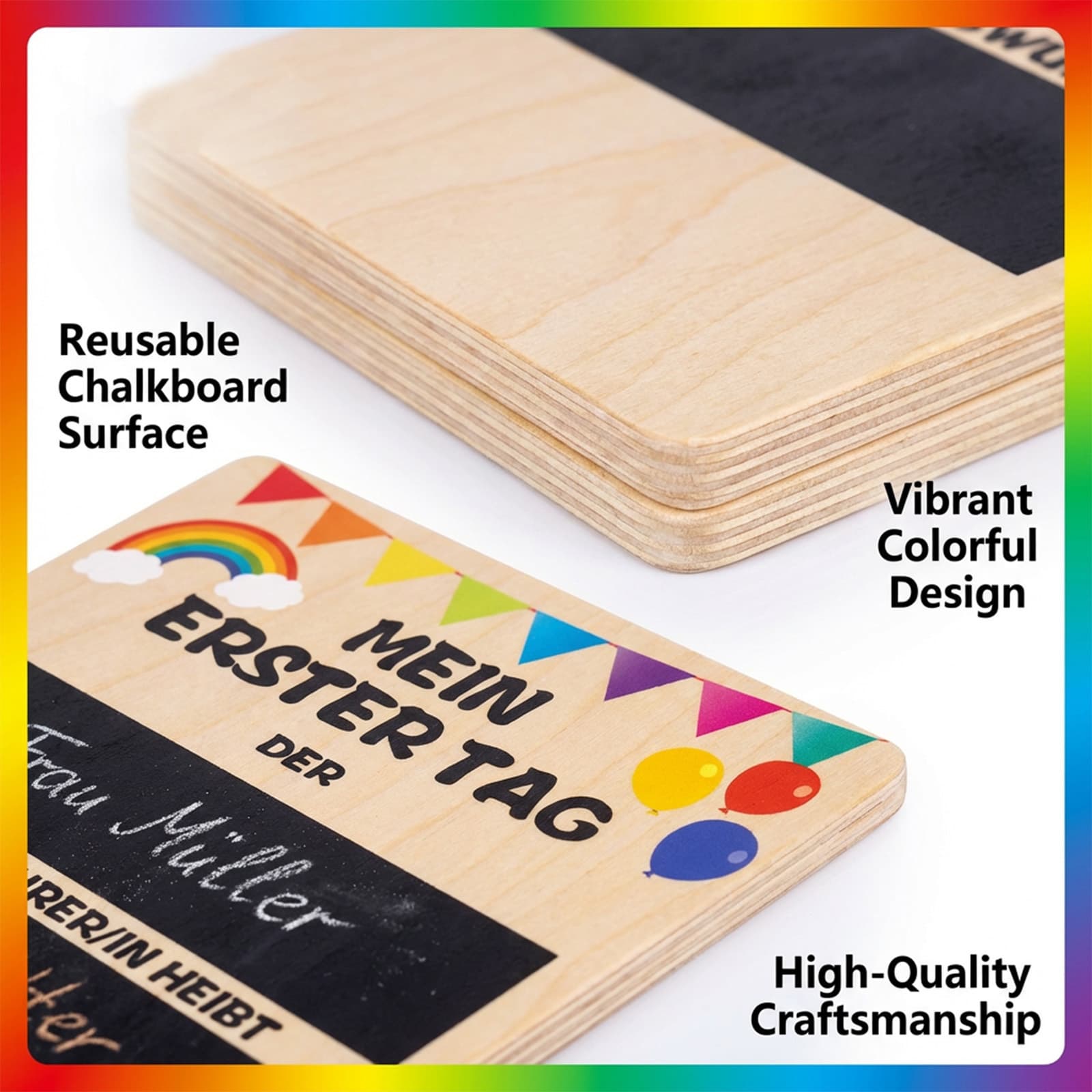 Wooden Milestone Board For The First Day Of School – A Writable, Double-sided Chalkboard With Chalk And An Eraser