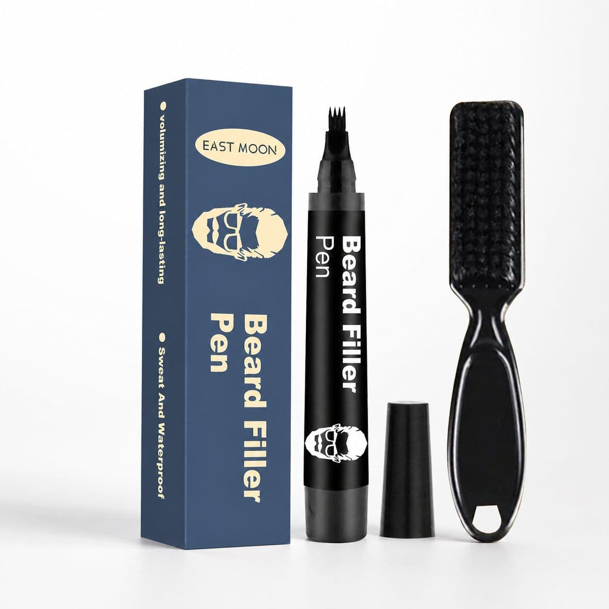 EAST MOON Beard Filling Pen with Comb, Deep Brown, 2-Piece Set