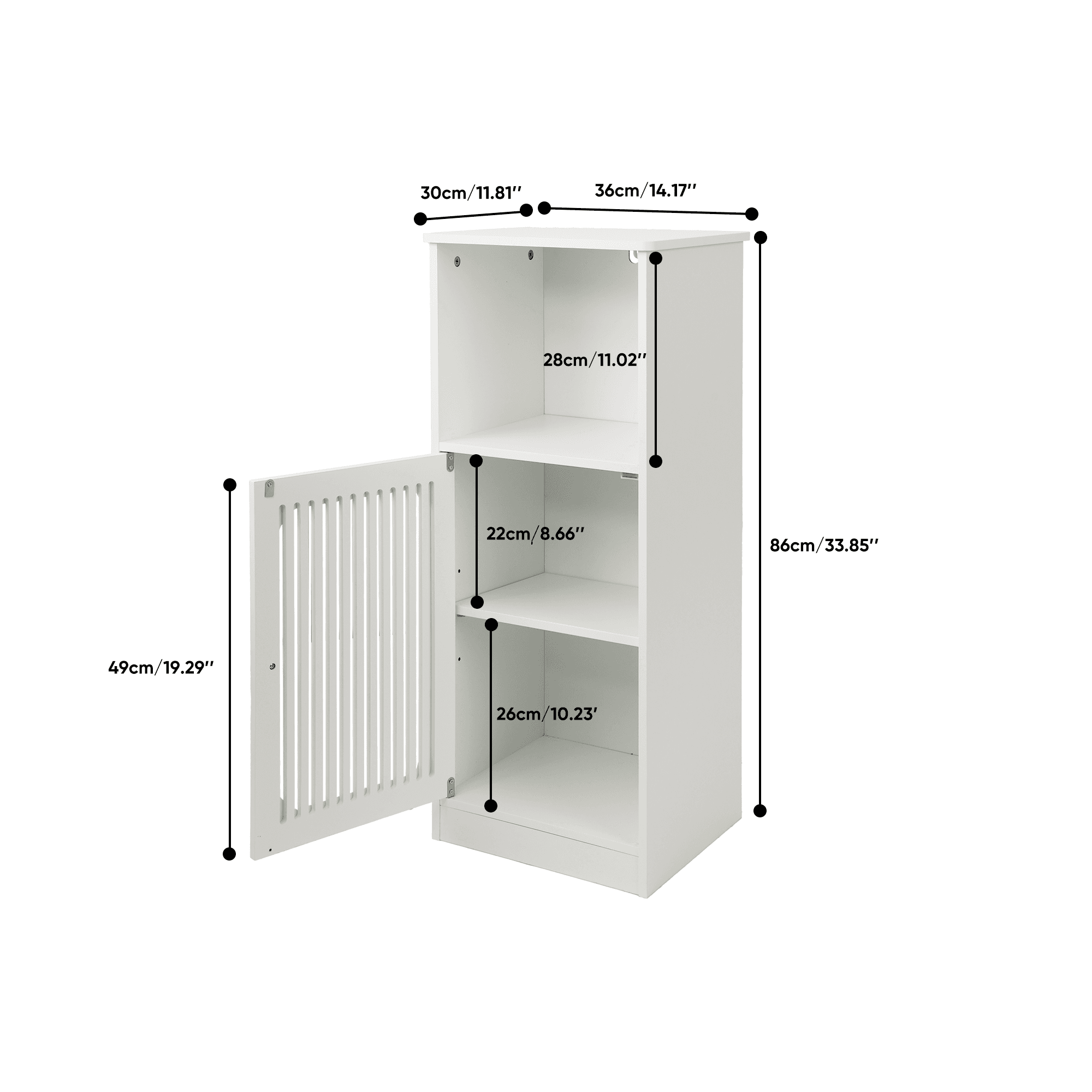 Bathroom Low Cabinet, Louvered Door Floor-standing Bathroom Storage Cabinet, Multi-layer Bathroom Storage Cabinet, White