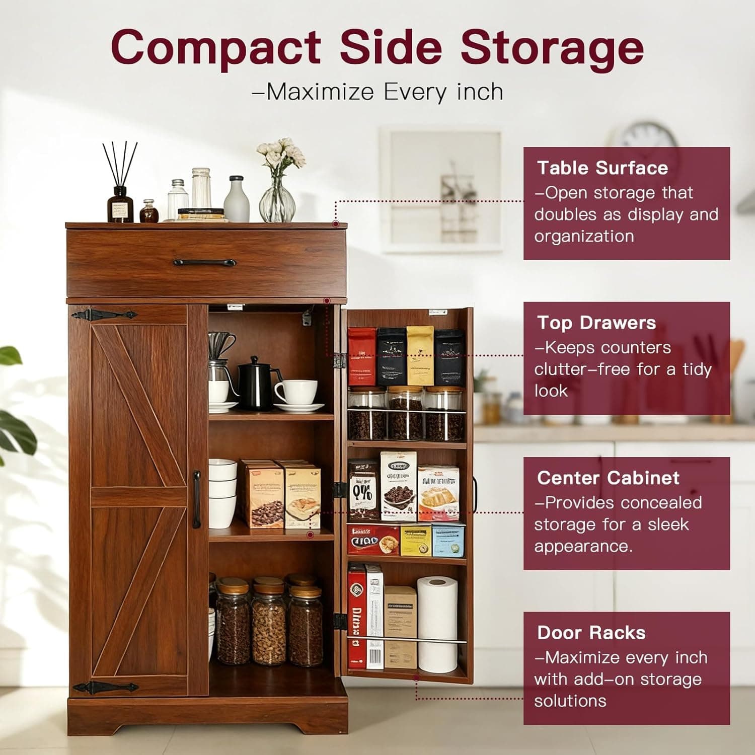 Kitchen Storage Farmhouse Storage Cabinet 47' Kitchen Pantry