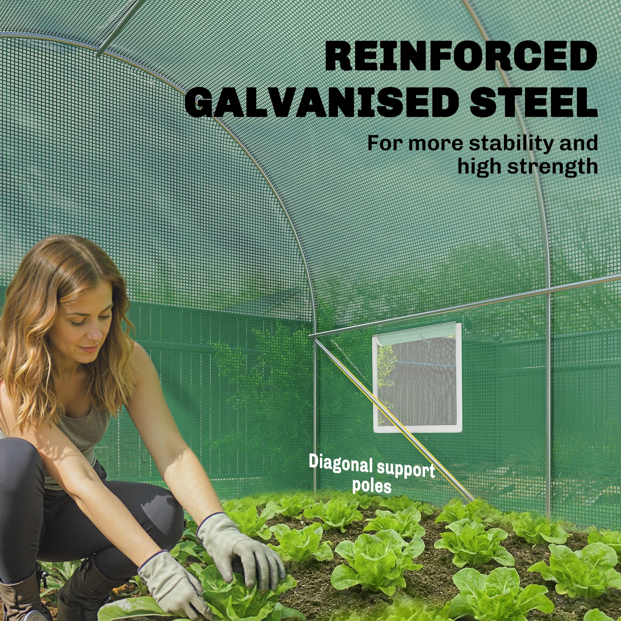 4.5m X 2m X 2m Walk-in Tunnel Greenhouse Garden Plant Growing House With Door And Ventilation Window,Green