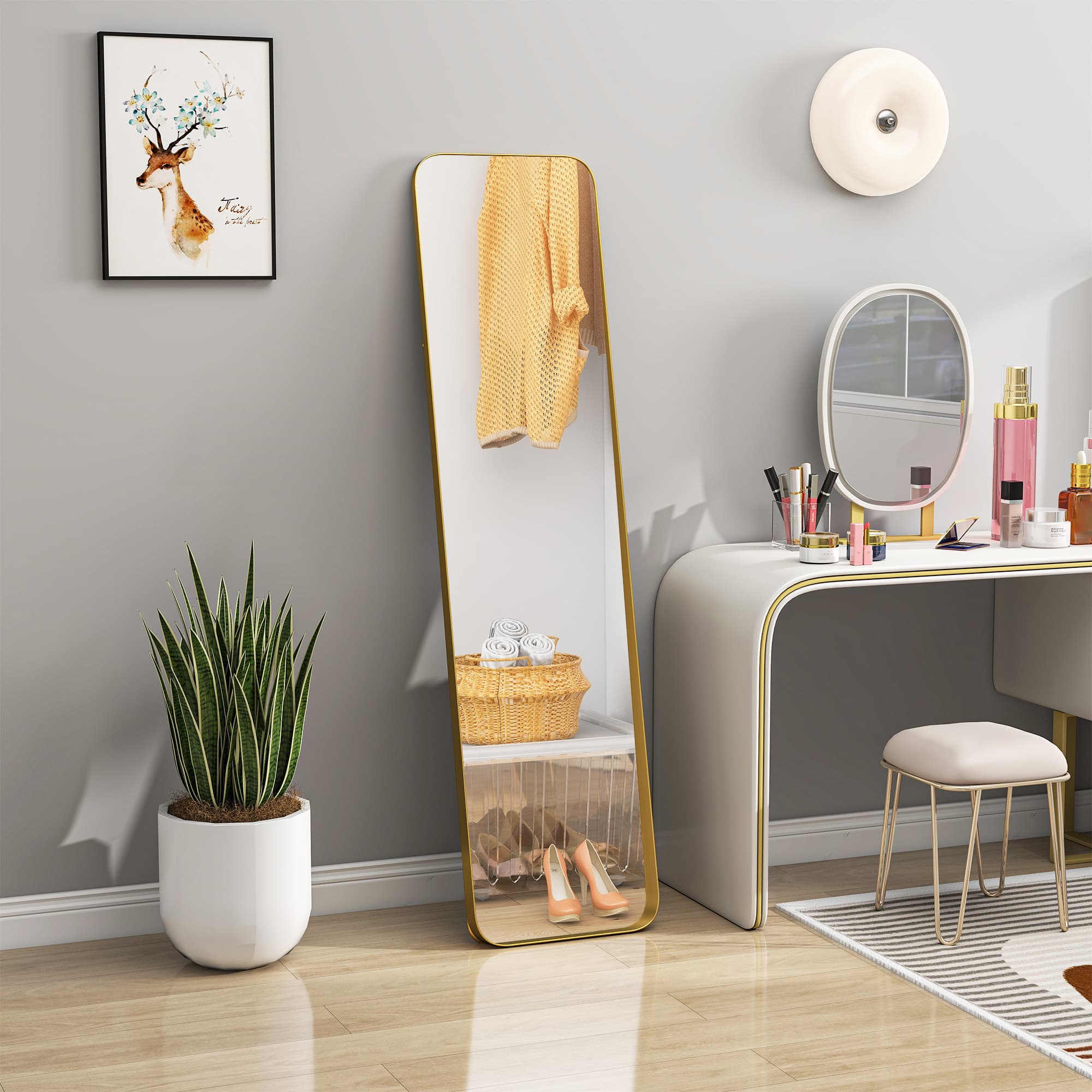 40 X 160 Cm Rectangular Full Length Mirror-Gold Tone