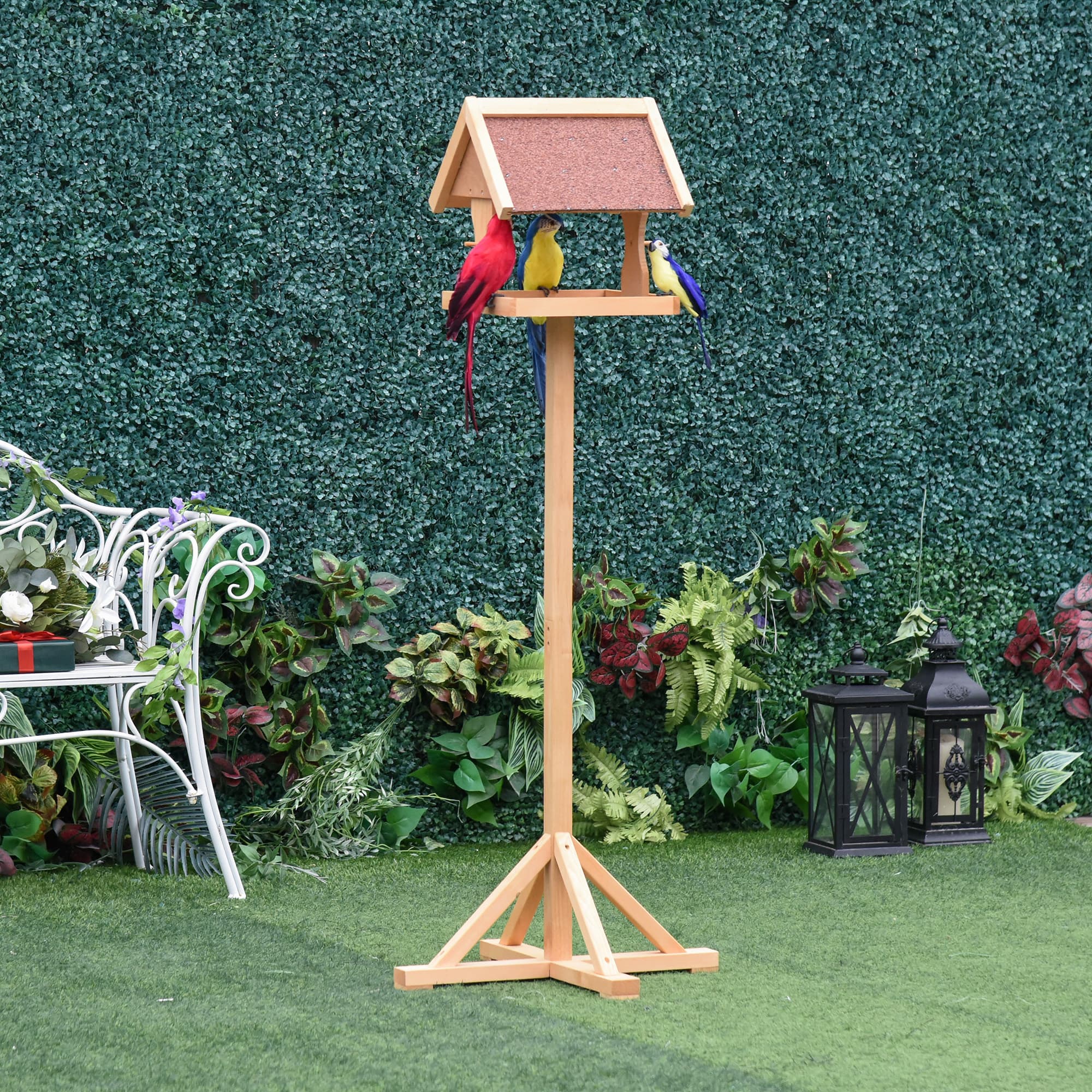 Wooden Bird Table Wild Bird Feeding Station Freestanding Feeder For Garden Outdoor 55 X 55 X 144cm