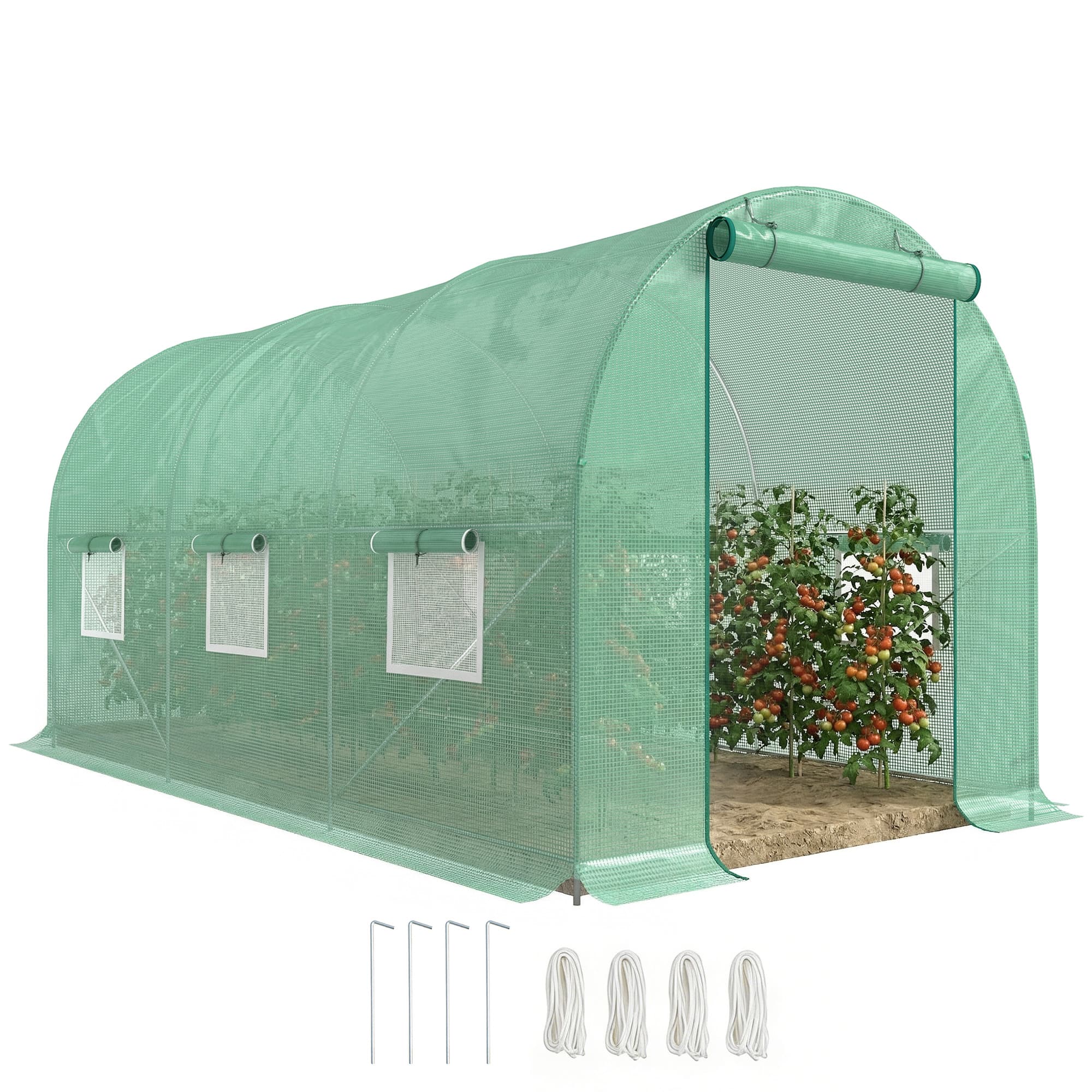 4.5m X 2m X 2m Walk-in Tunnel Greenhouse Garden Plant Growing House With Door And Ventilation Window,Green