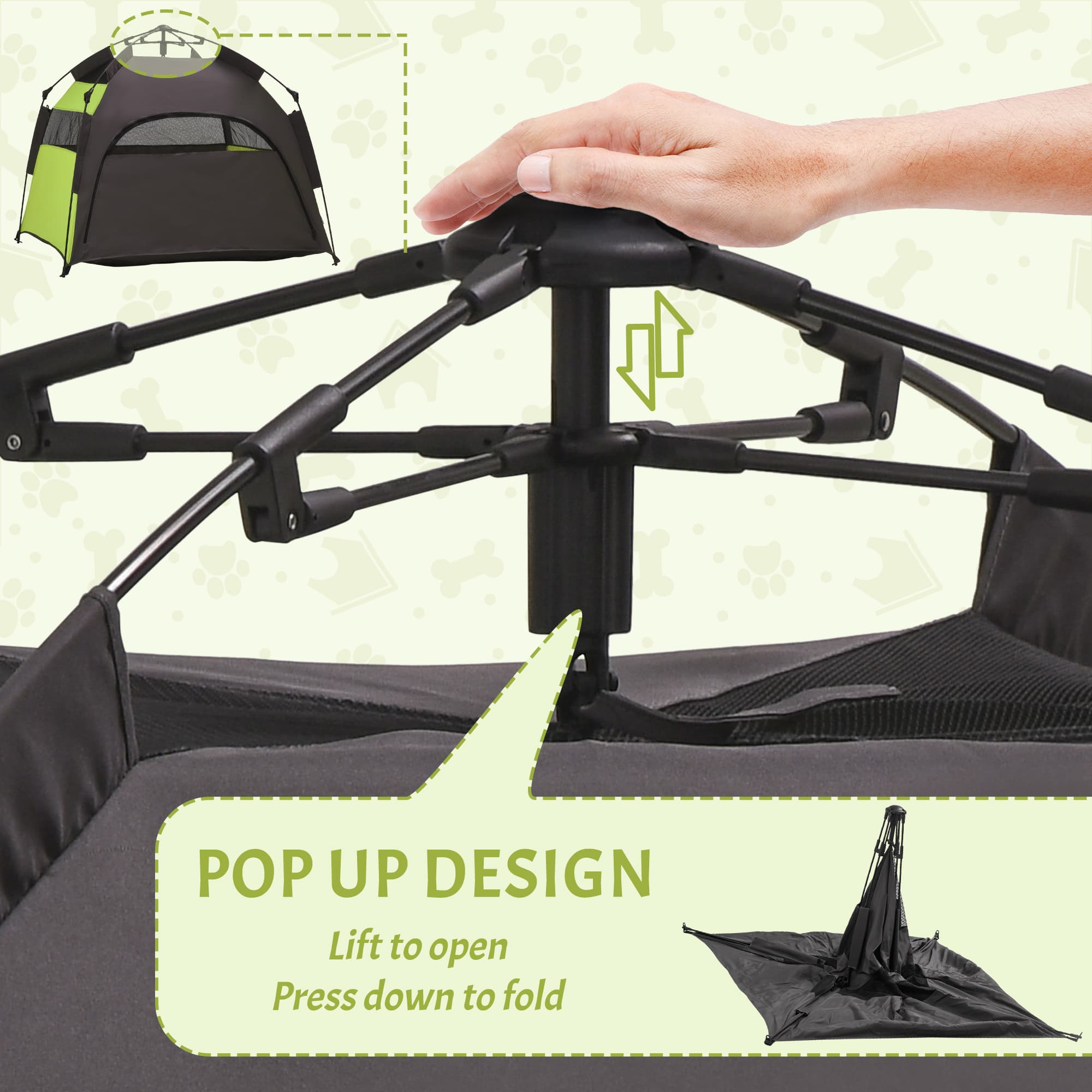 Foldable Dog Cat Tent With Water-Resistant Oxford,Carry Bag For Extra Large Dog,Green
