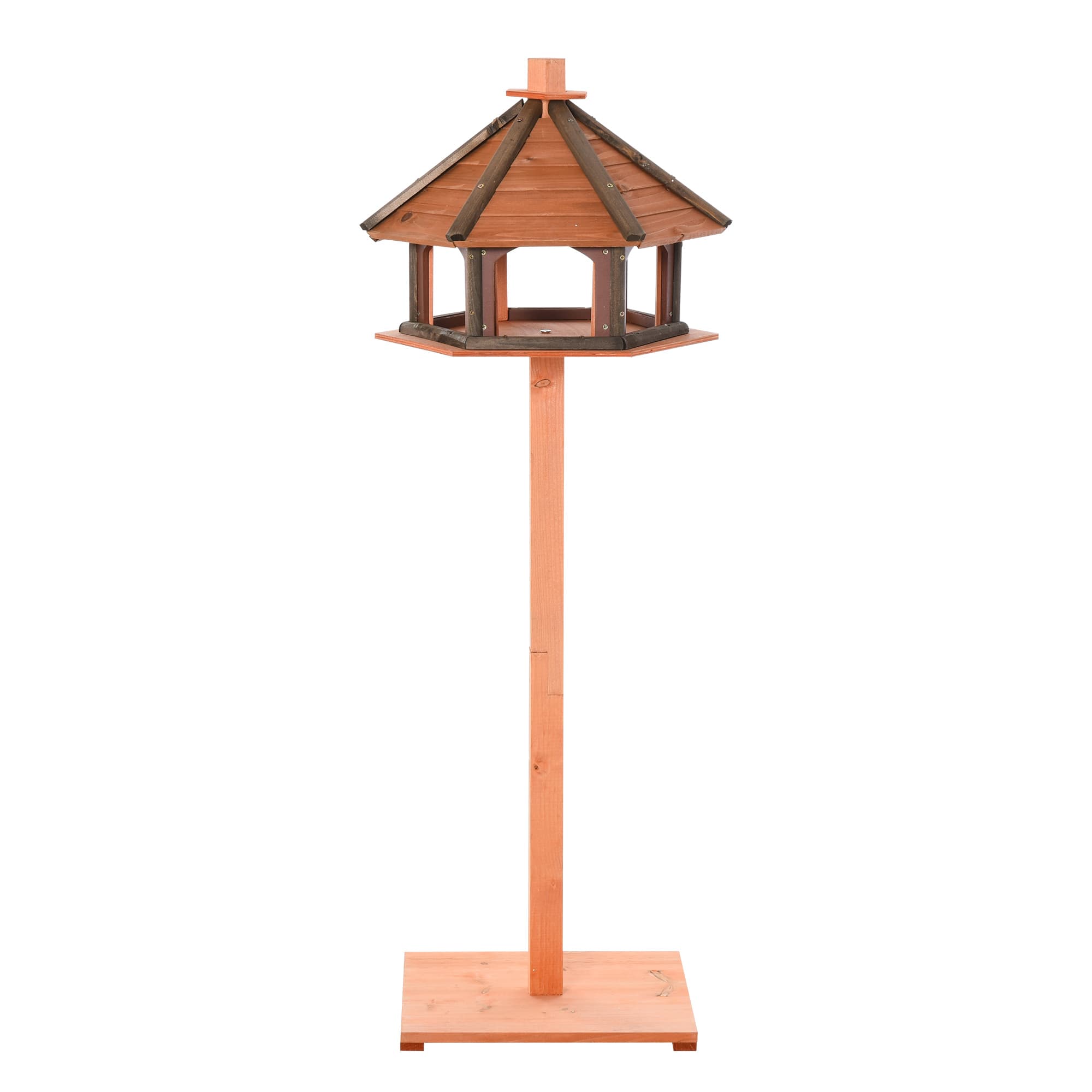 130cm Wooden Bird Table,Feeding Station With Roof For Outdoor,Brown