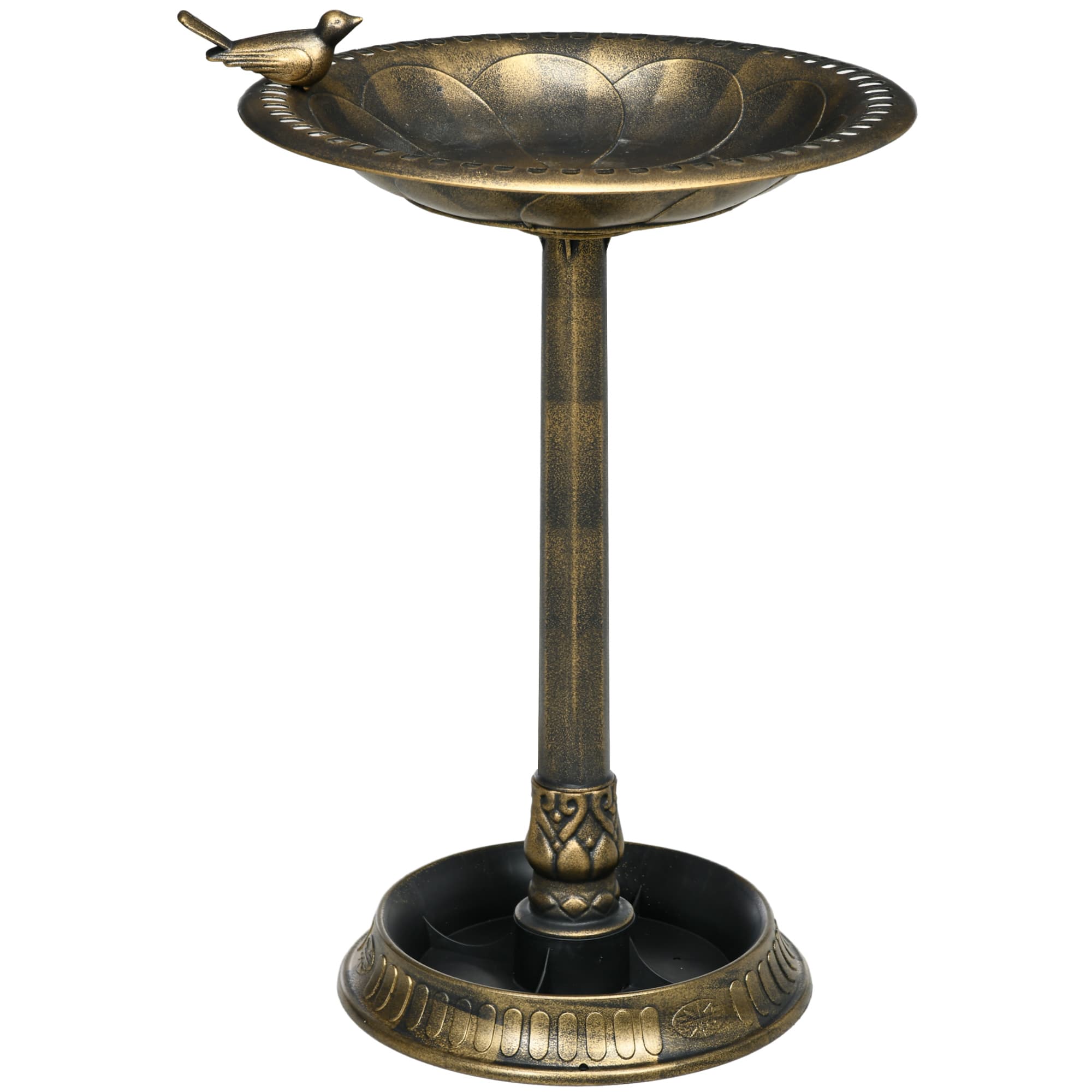 Outsunny 72cm Tall Antique Bird Bath For Garden,Vintage Style Birdbath With Bird Decoration And Flower Planter Base,Bird Bath Bowl For Outdoor,Bronze Tone
