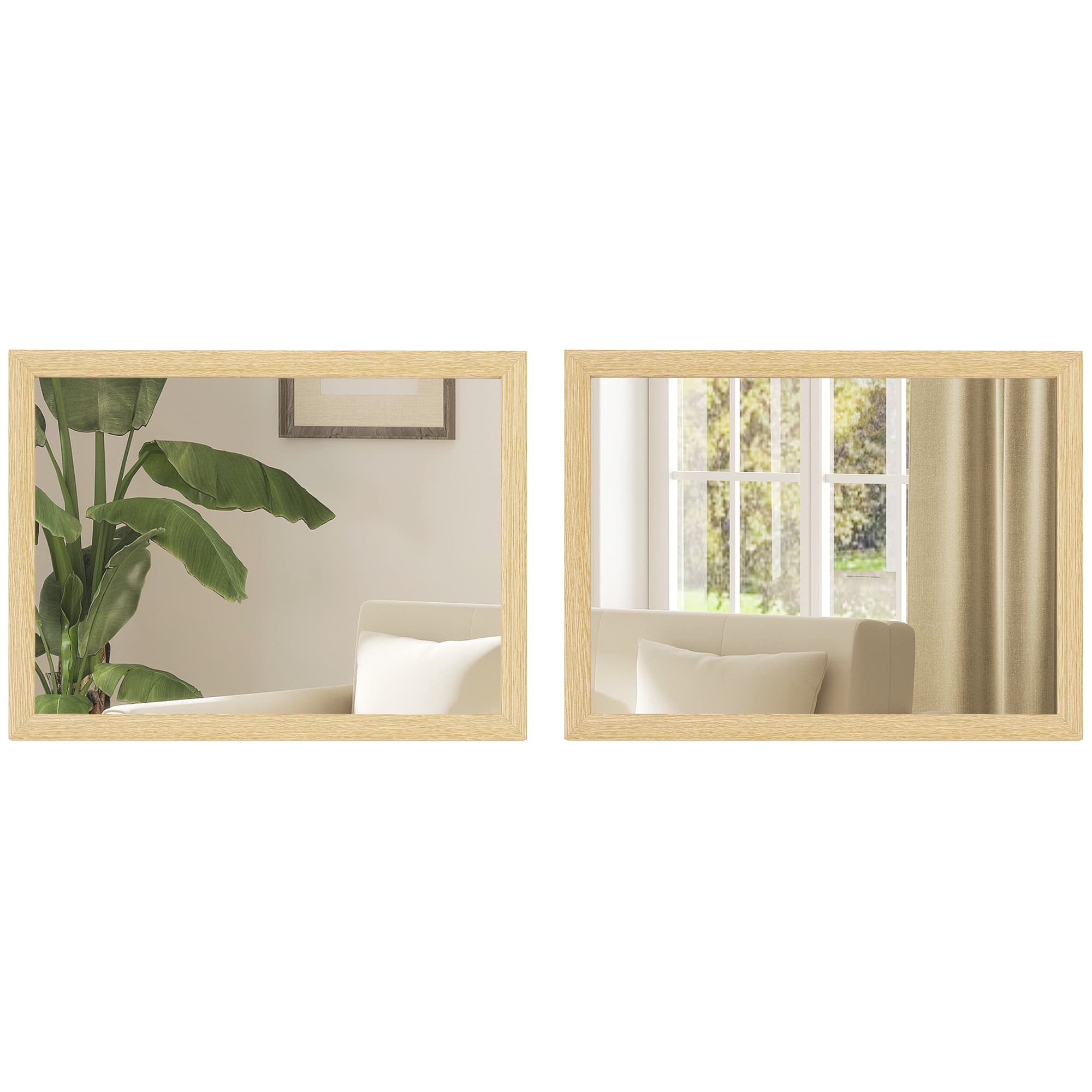 Wall Bathroom Mirror,30 X 40 Cm Wall-Mounted Mirror For Living Room,Bedroom,Hallway,Set Of 2,Natural