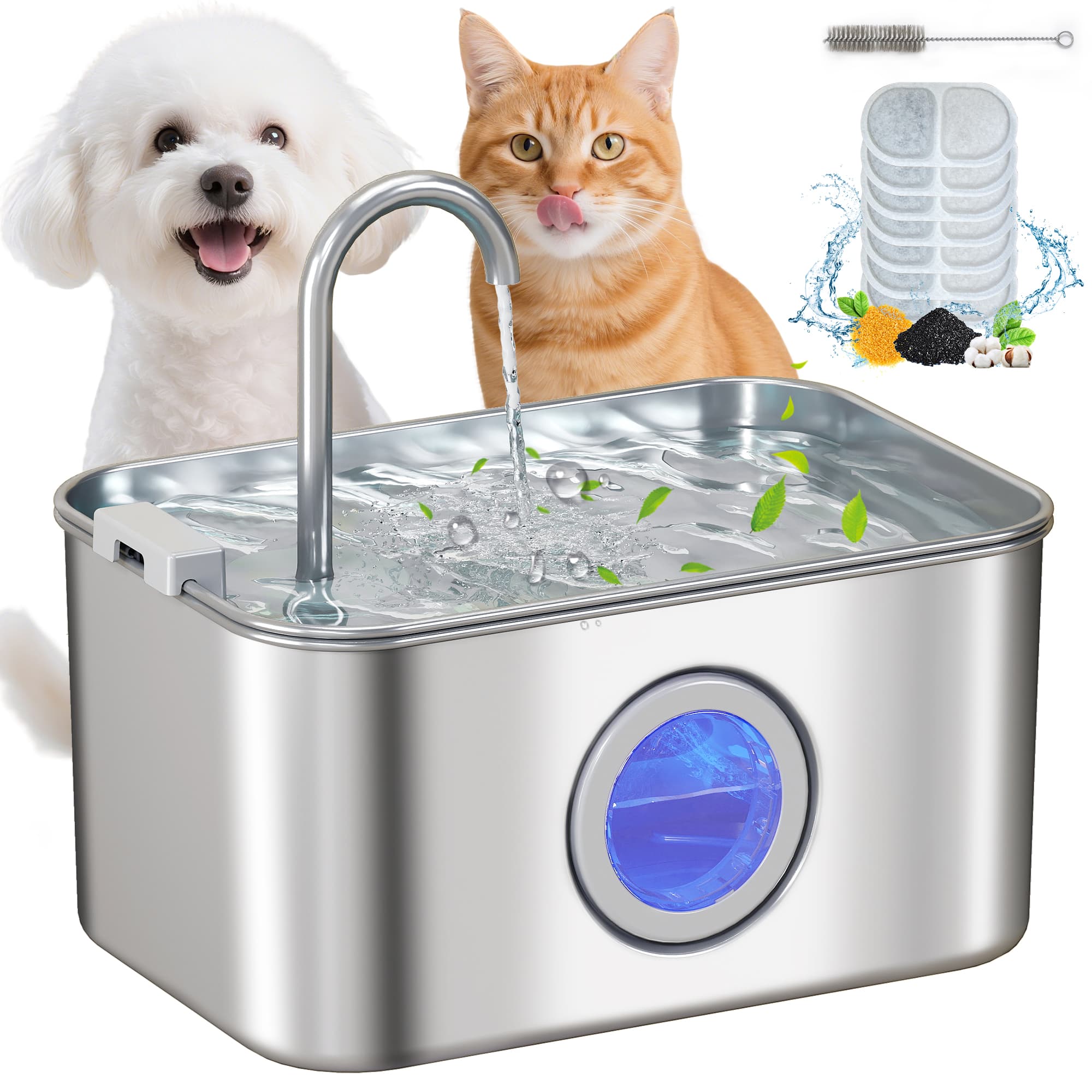 3.2L Cat Water Fountain For Drinking,Cat Fountain Stainless Steel With Visible Water-Level Window,Ultra-Silent Pump