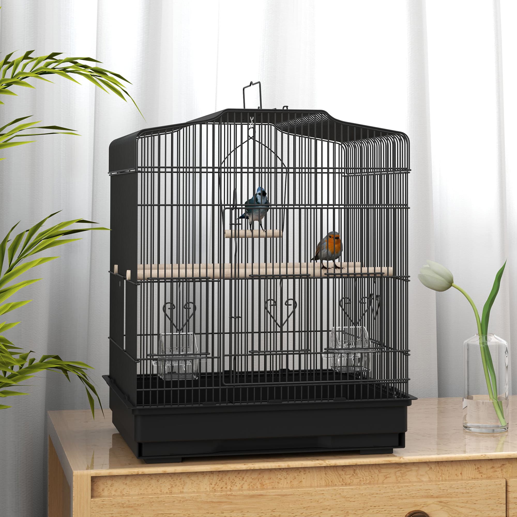 Large Metal Bird Cage With Perches,Food Bowls,Swing,for Budgies,Parakeets,Black