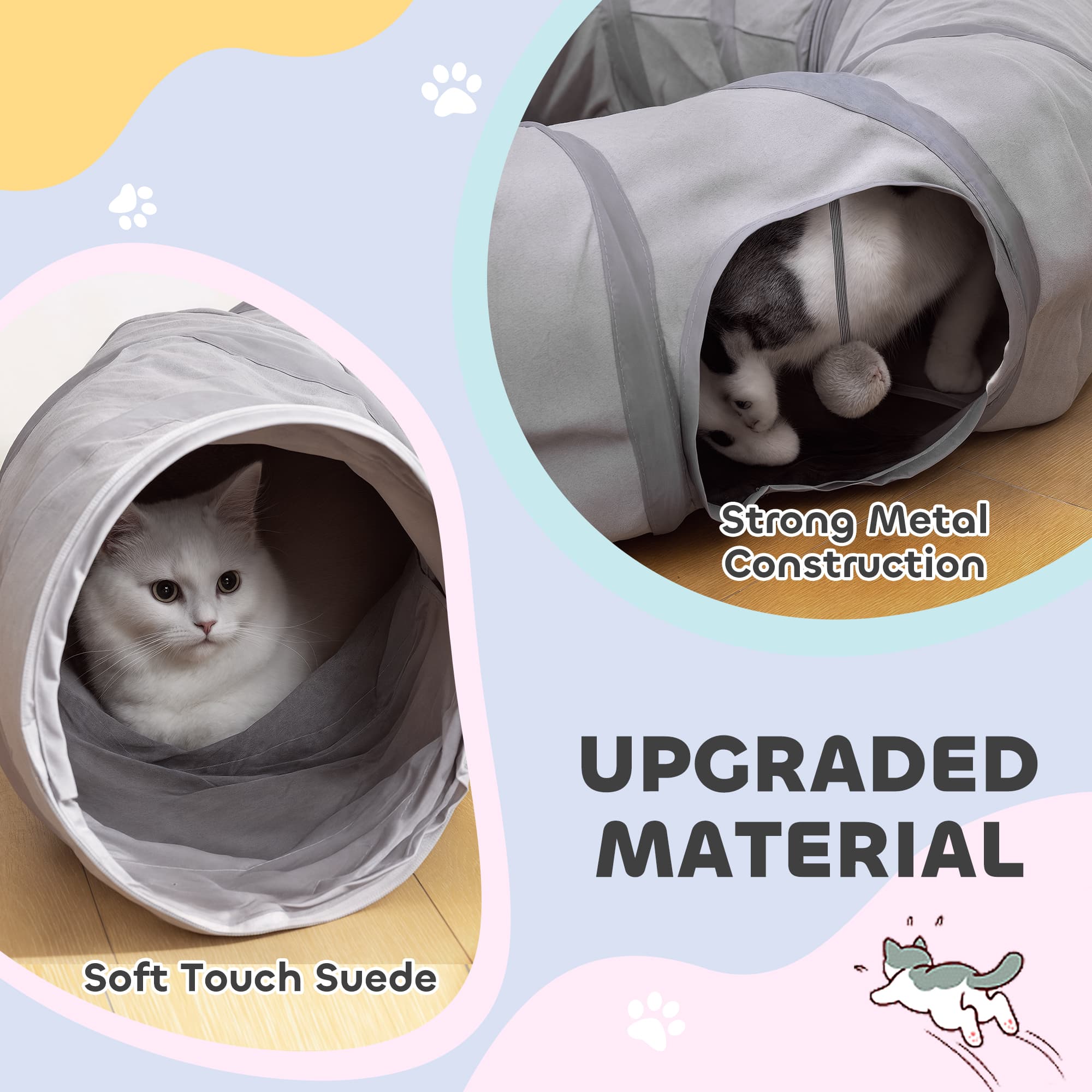 2 In 1 Cat Tunnel With Bed,Cat Play Tunnel With Ball & Peek Hole For Indoor Cats,Grey