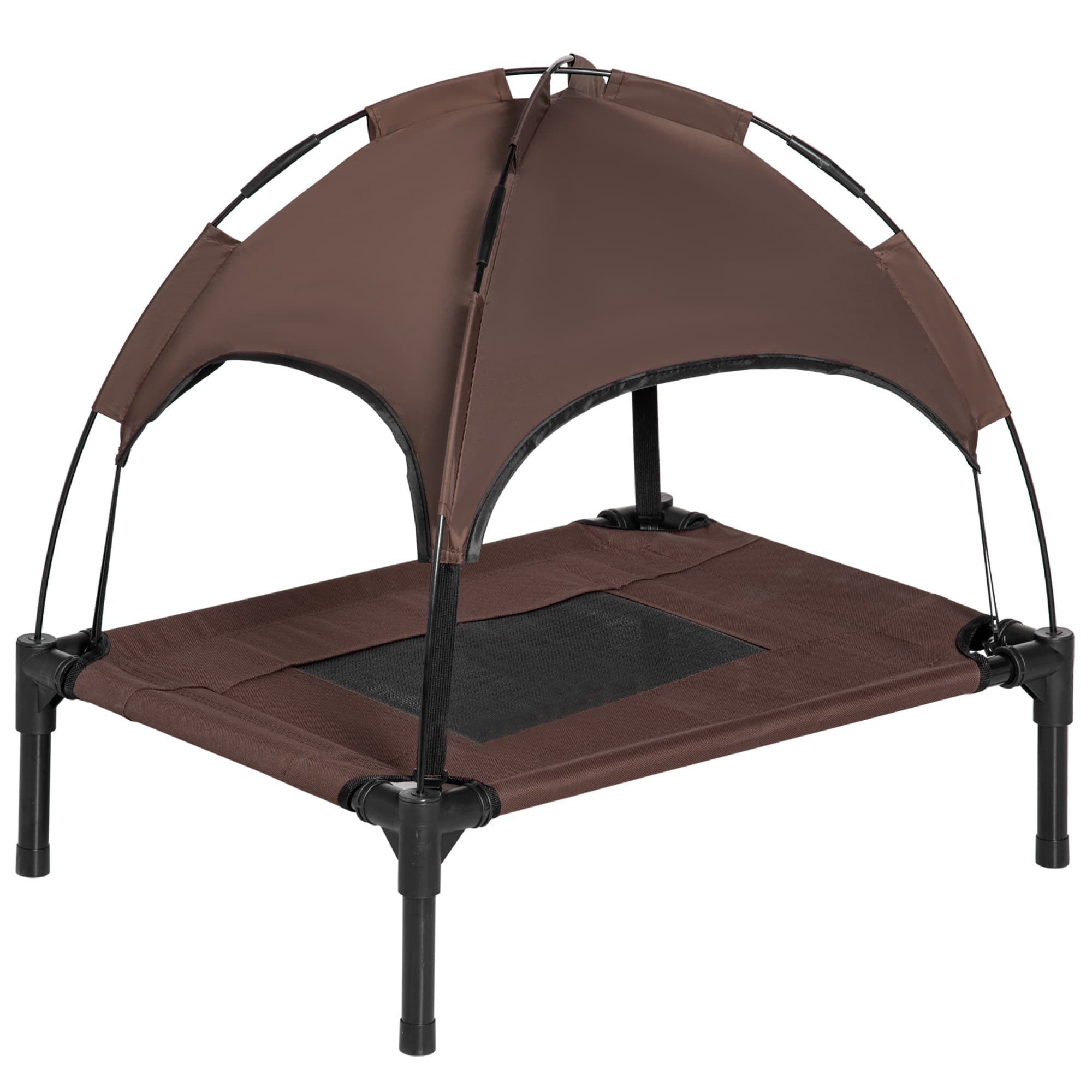 Raised Dog Bed Waterproof Elevated Pet Cot With Breathable Mesh UV Protection Canopy Brown,for Small Dogs,61 X 46 X 62cm