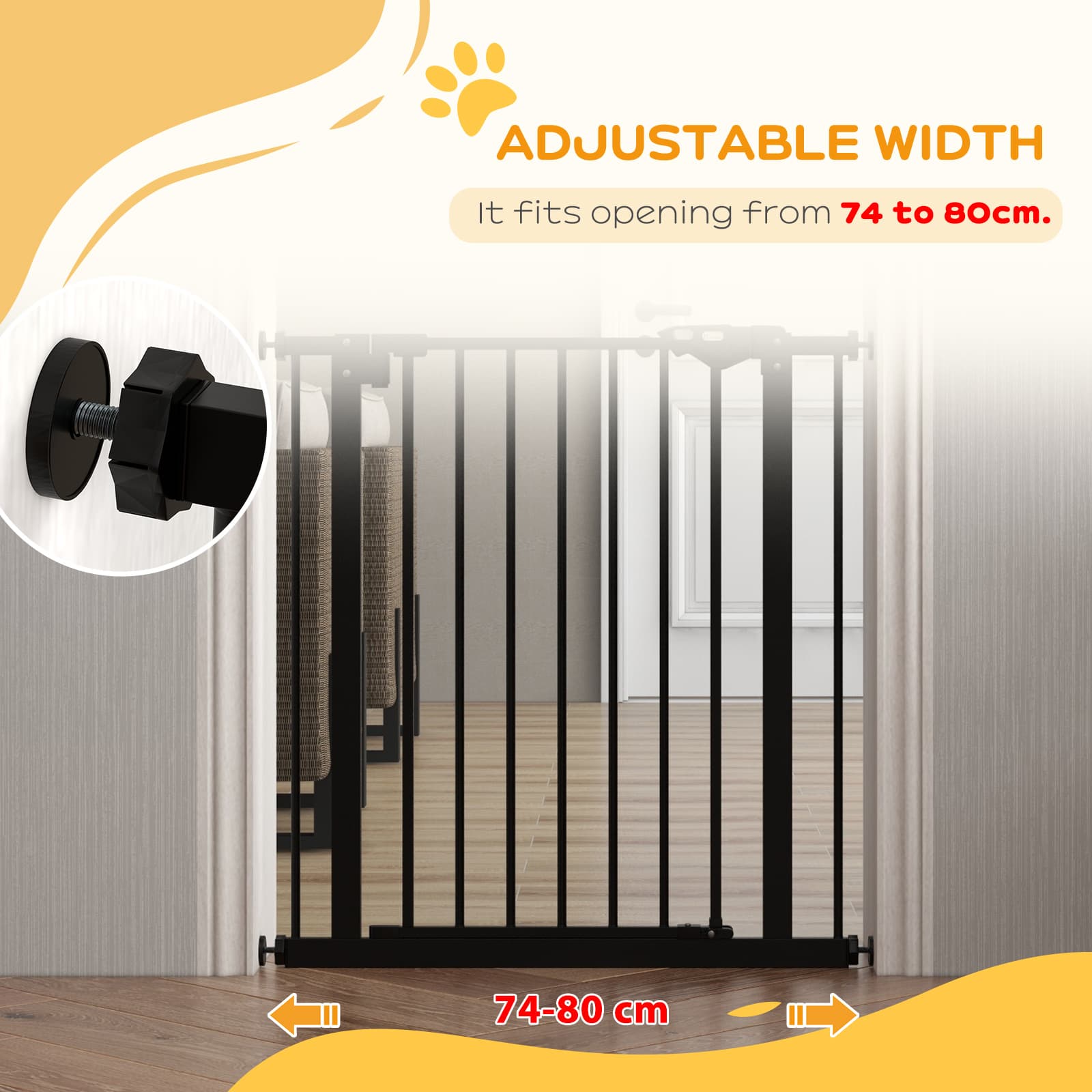 Adjustable Safety Door With One Extension And Four Adjustable Screws, Black